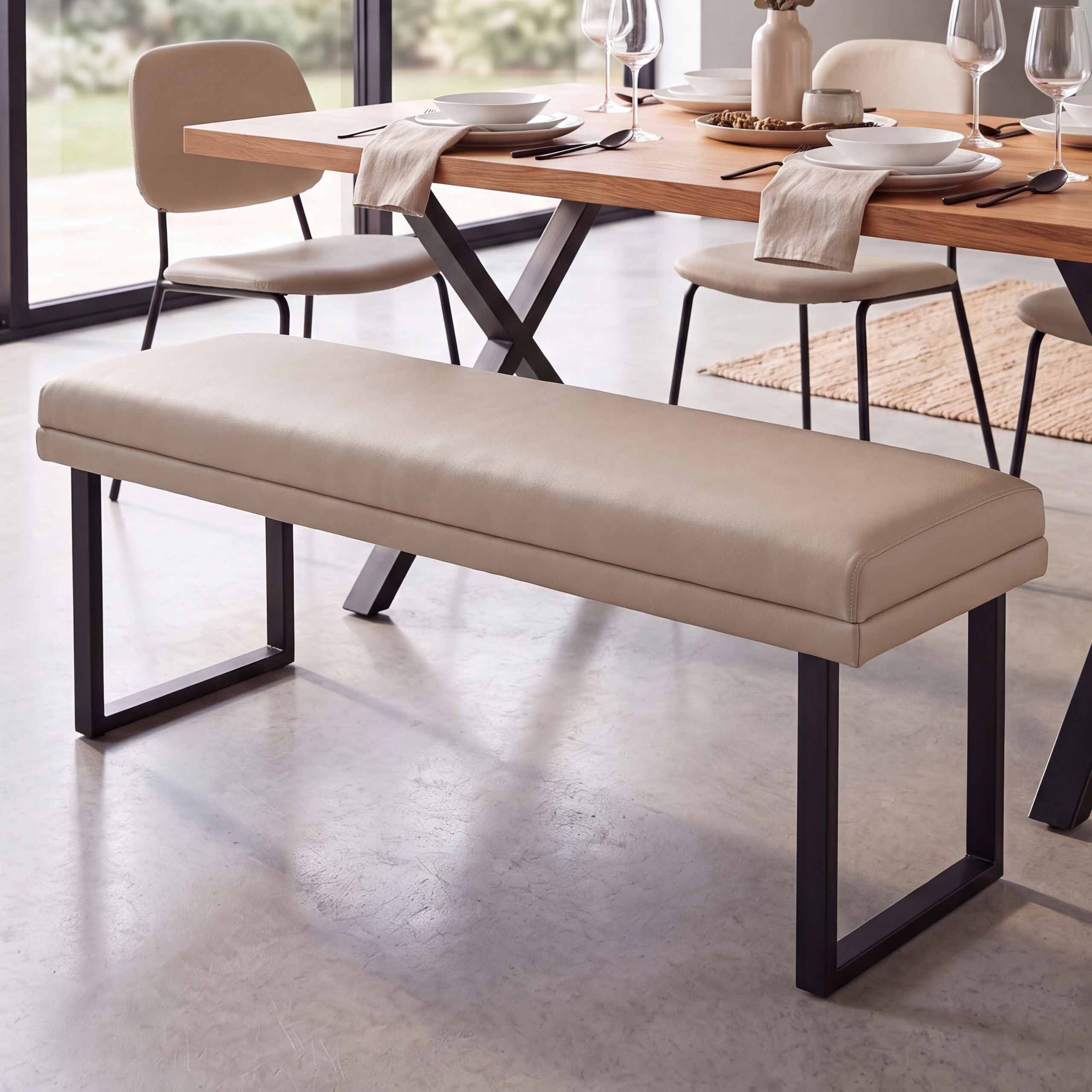 Sitzbank MCW-O81, Polsterbank Garderobenbank Esszimmerbank, Metall Kunstleder 120cm ~ beige - Bild 1
