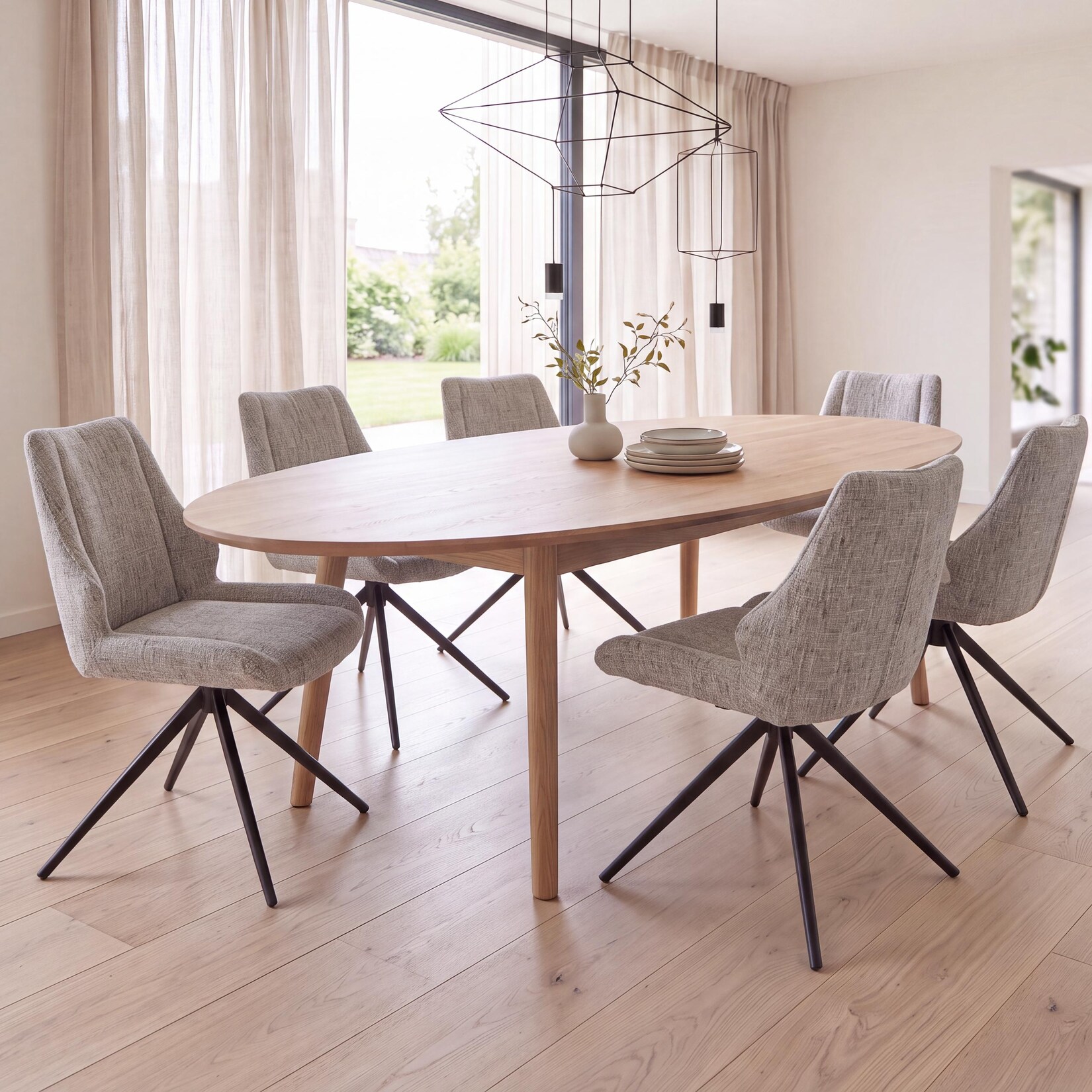 6er-Set Esszimmerstuhl MCW-O48, Küchenstuhl, drehbar Auto-Return, Stoff/Textil Chenille (410g/m²) Öko-Tex ~ creme