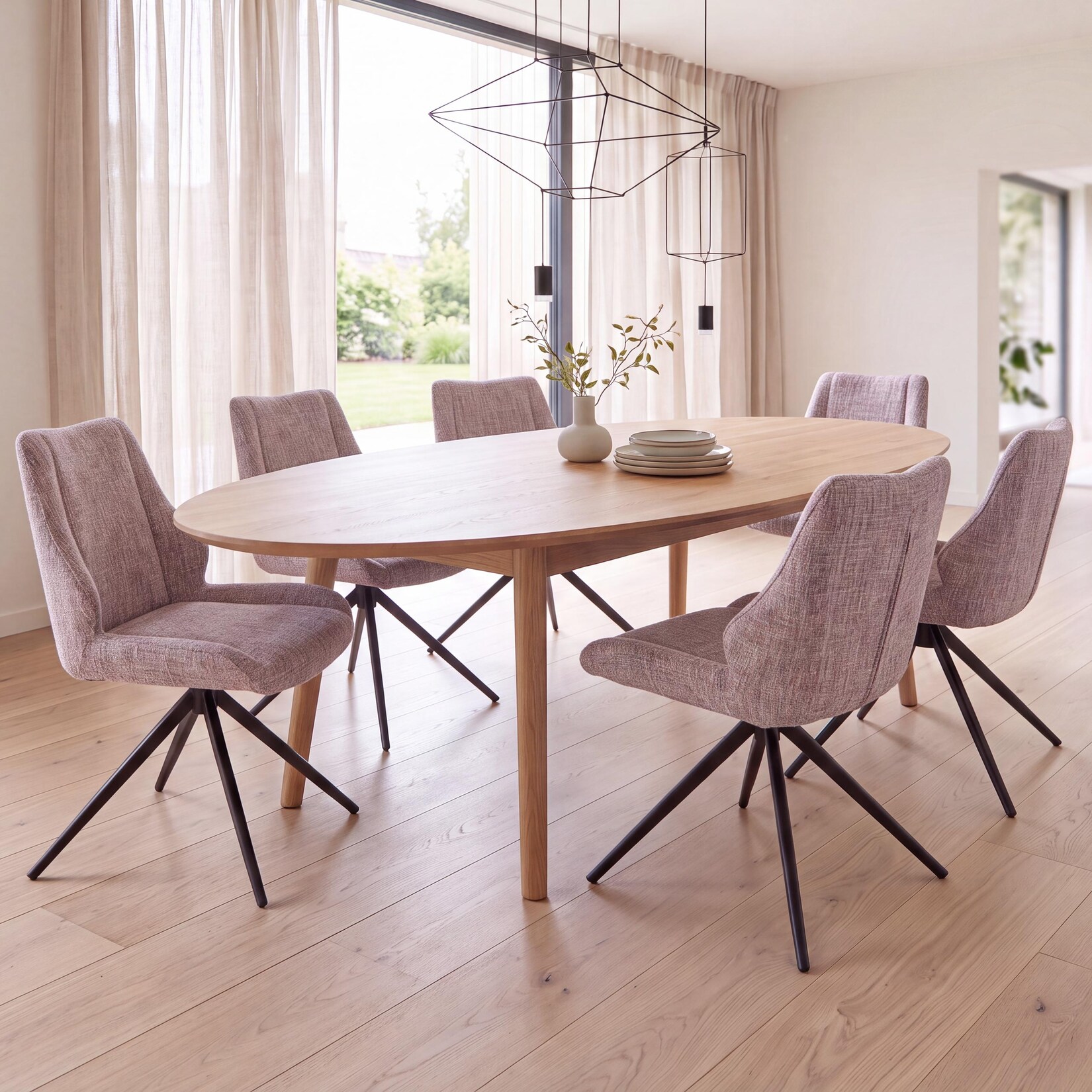 6er-Set Esszimmerstuhl MCW-O48, Küchenstuhl, drehbar Auto-Return, Stoff/Textil Chenille (410g/m²) Öko-Tex ~ rosa