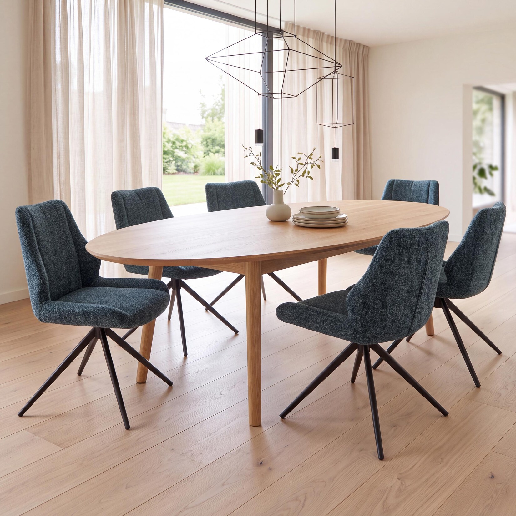 6er-Set Esszimmerstuhl MCW-O48, Küchenstuhl, drehbar Auto-Return, Stoff/Textil Chenille (410g/m²) Öko-Tex ~ dunkelgrün
