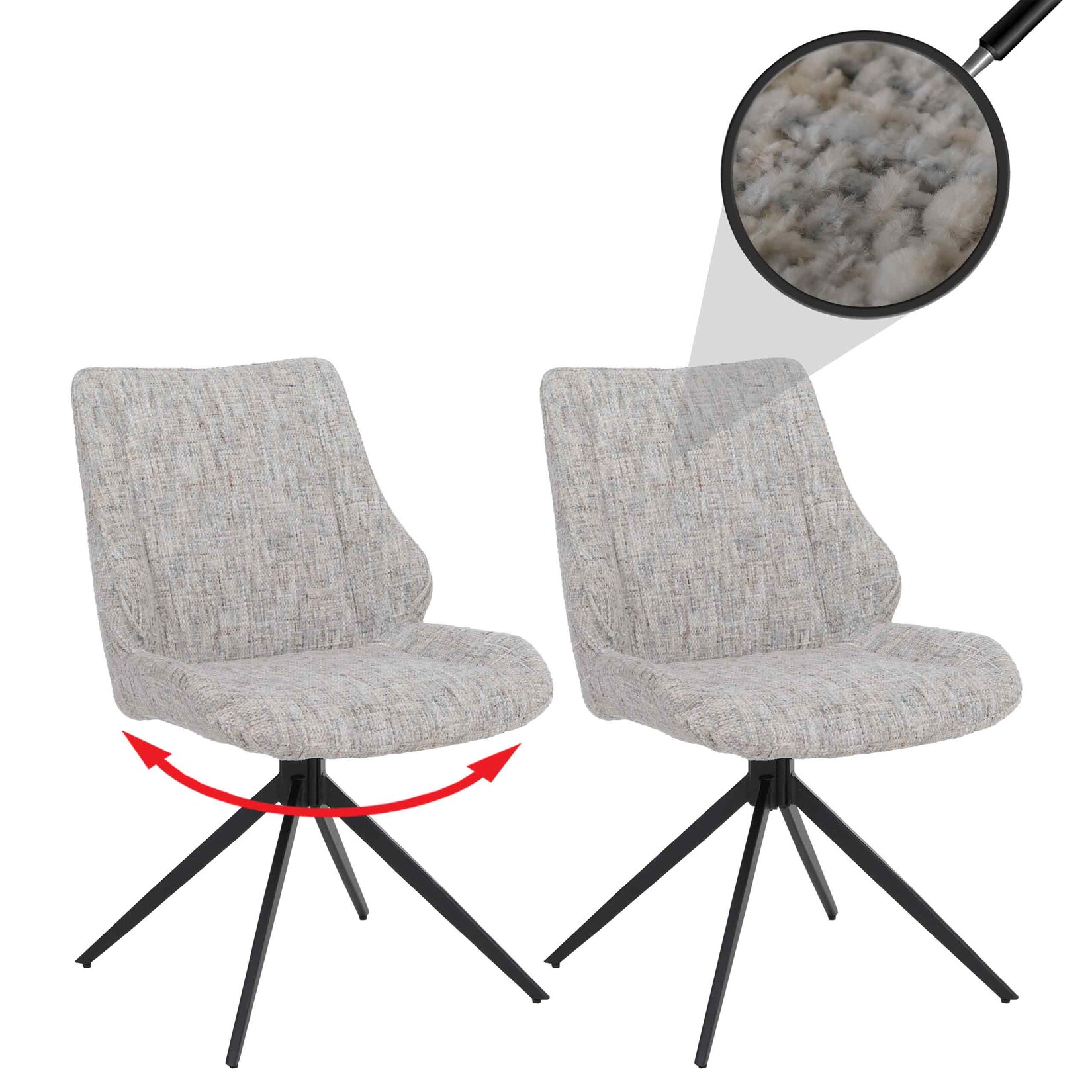 2er-Set Esszimmerstuhl MCW-O48, Küchenstuhl, drehbar Auto-Return, Stoff/Textil Chenille (410g/m²) Öko-Tex ~ creme
