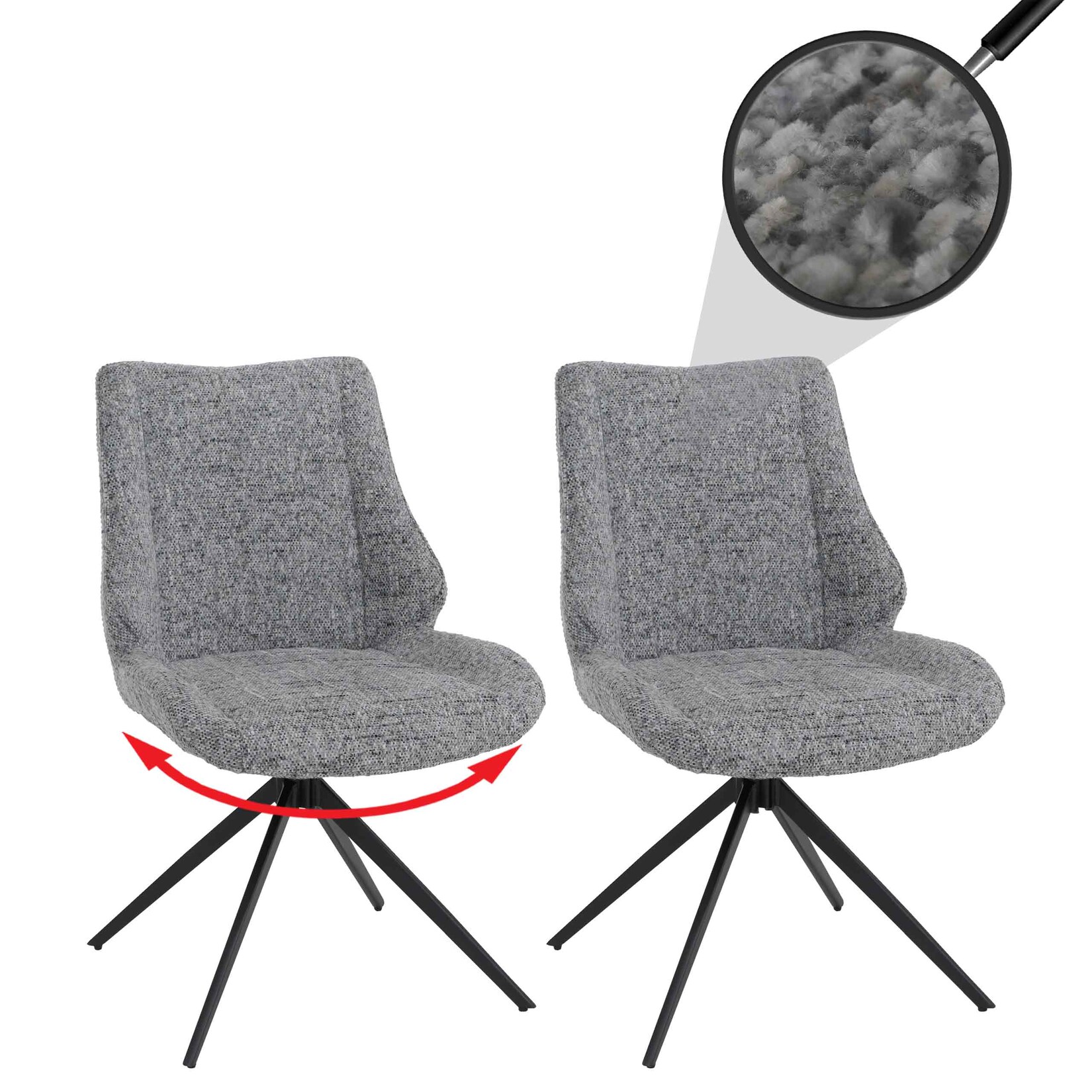 2er-Set Esszimmerstuhl MCW-O48, Küchenstuhl, drehbar Auto-Return, Stoff/Textil Chenille (410g/m²) Öko-Tex ~ hellgrau