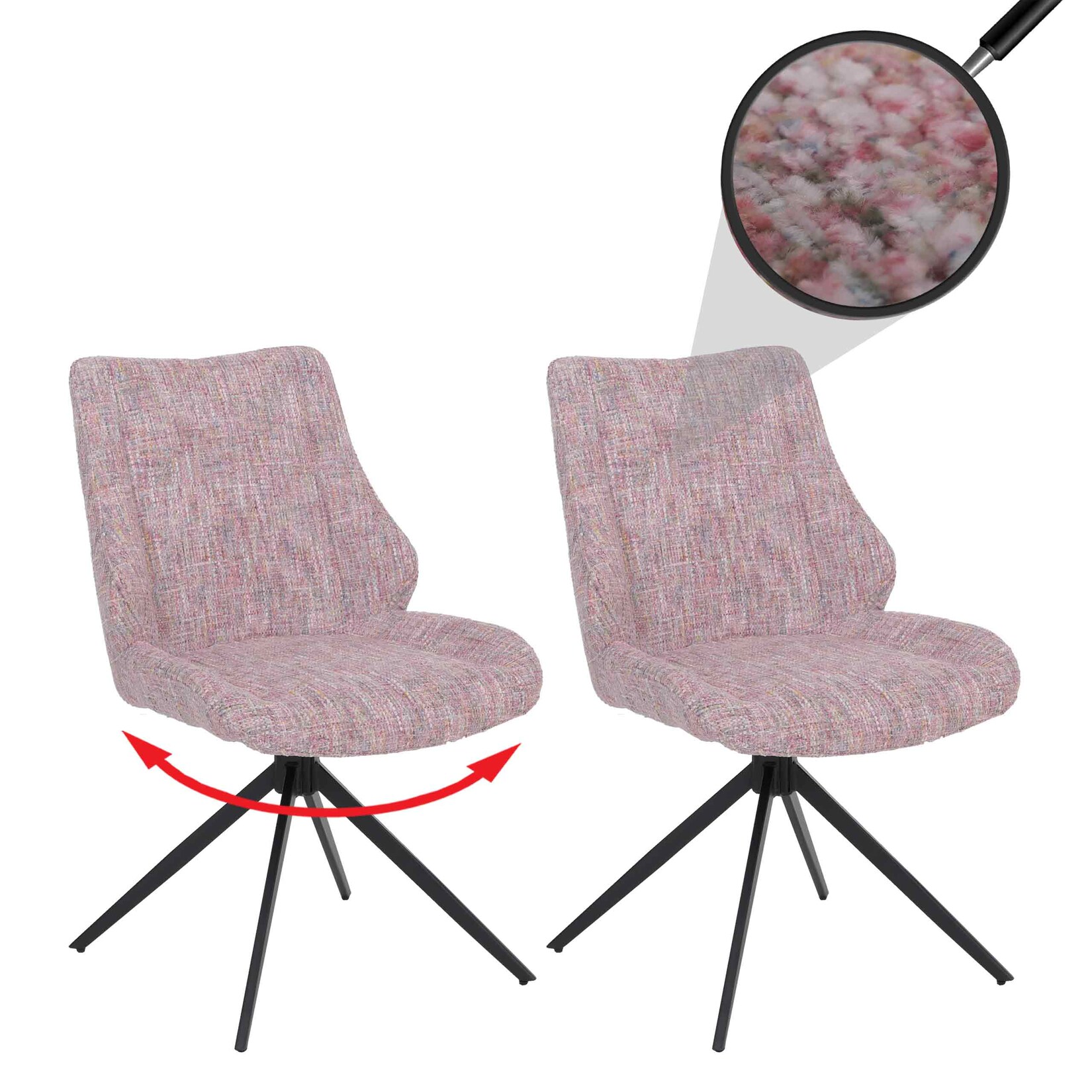 2er-Set Esszimmerstuhl MCW-O48, Küchenstuhl, drehbar Auto-Return, Stoff/Textil Chenille (410g/m²) Öko-Tex ~ rosa