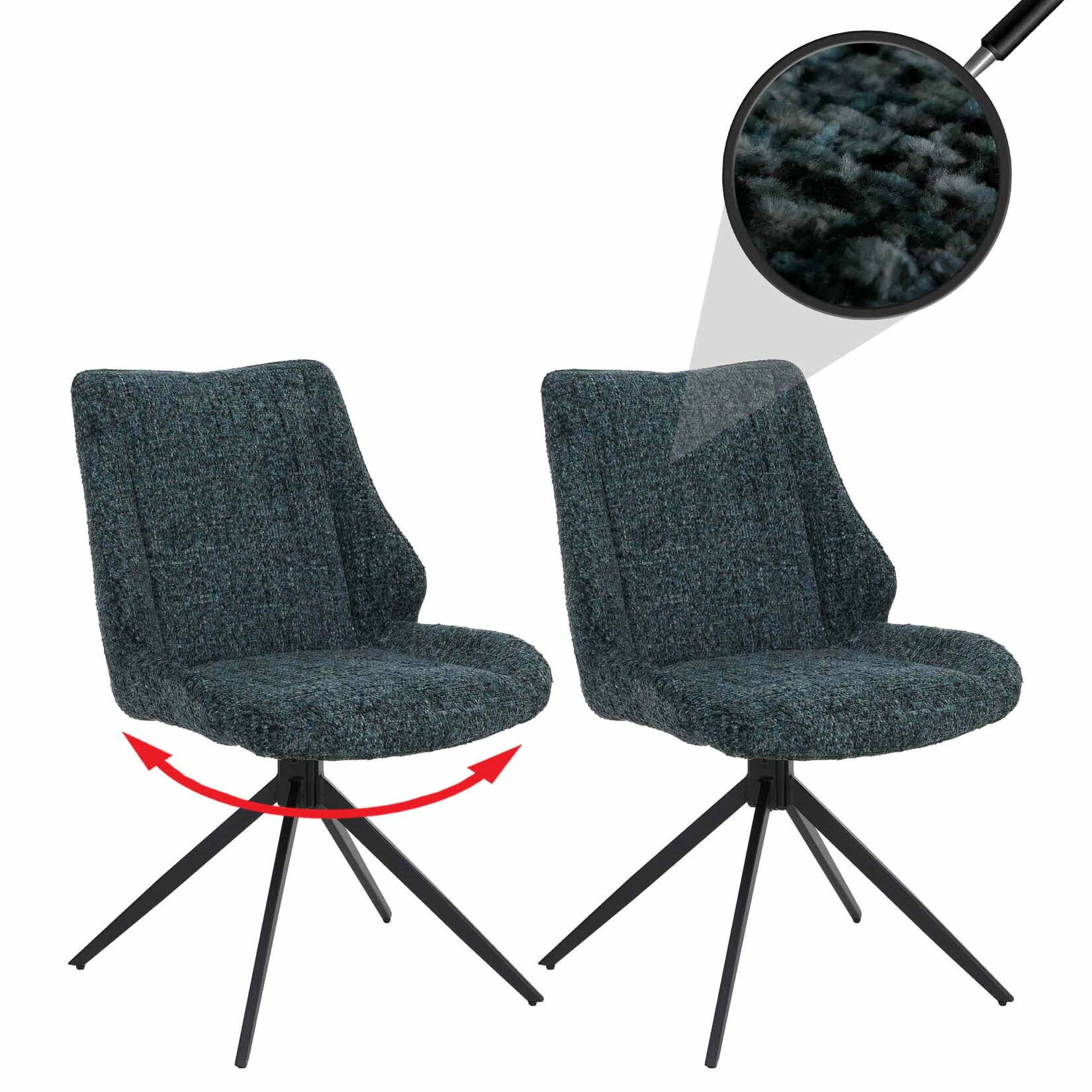 2er-Set Esszimmerstuhl MCW-O48, Küchenstuhl, drehbar Auto-Return, Stoff/Textil Chenille (410g/m²) Öko-Tex ~ dunkelgrün