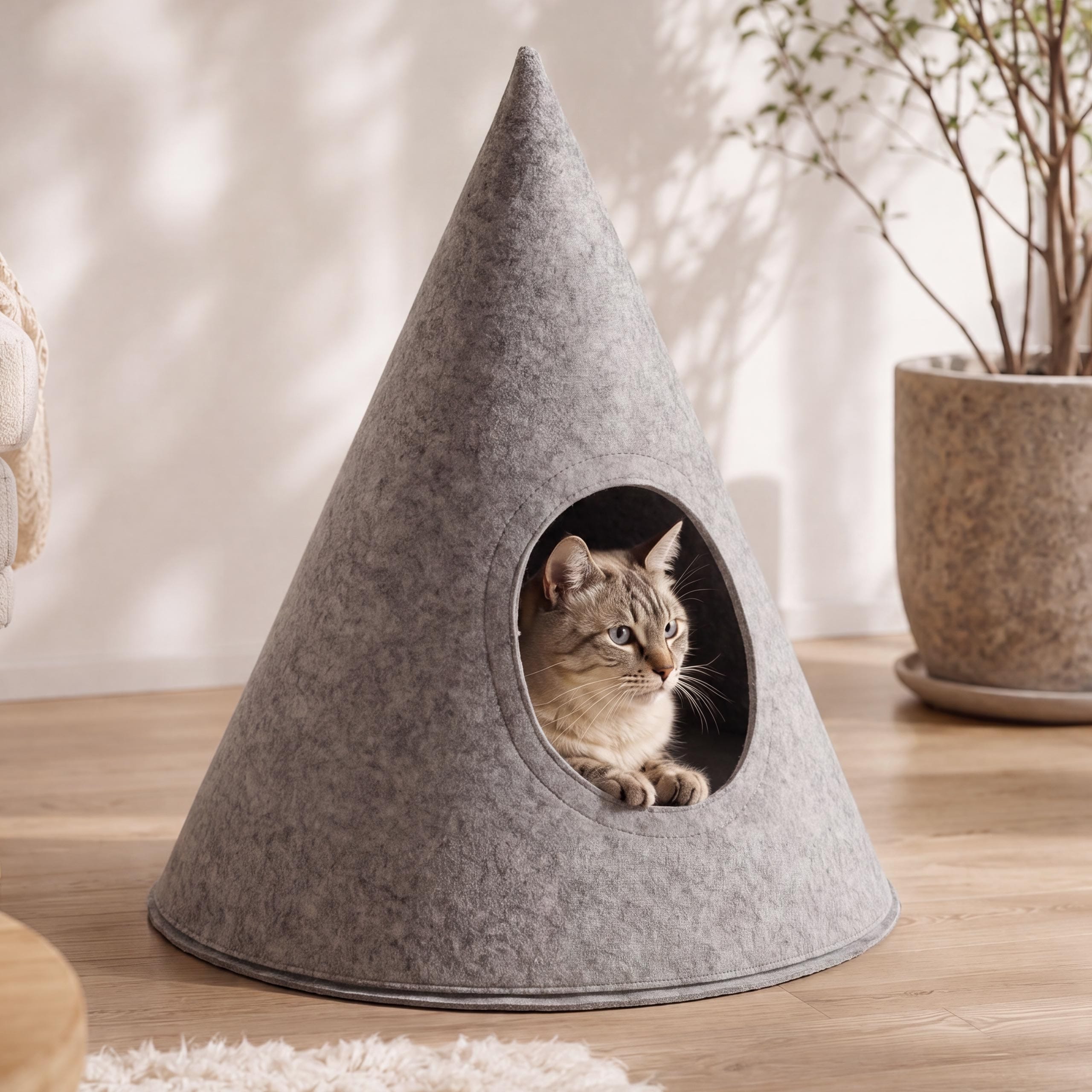 Tierbett MCW-Q62 f&uuml;r Hunde/Katzen, Katzenk&ouml;rbchen Hundekorb Kegel, Stoff (260g/m&sup2;) Filz 60x53x53cm ~ grau - Bild 1