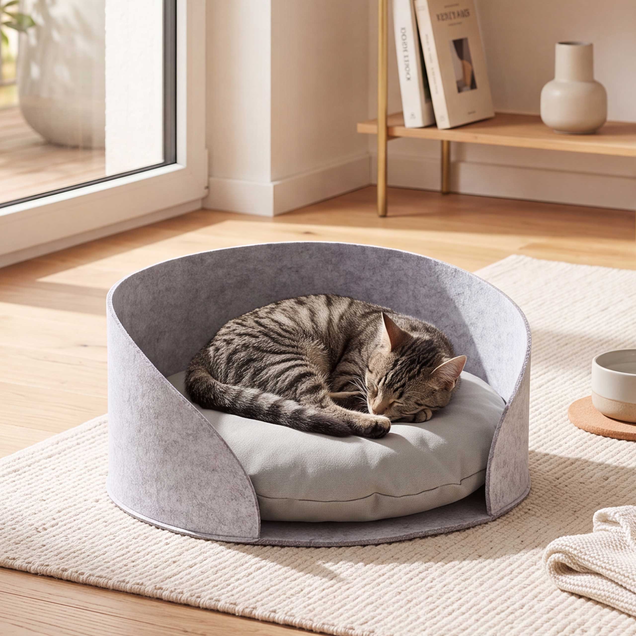 Tierbett MCW-Q61 f&uuml;r Hunde/Katzen, rund mit Kissen, Schlafkorb, Haustierliege, Filz &Oslash;39cm ~ grau - Bild 1