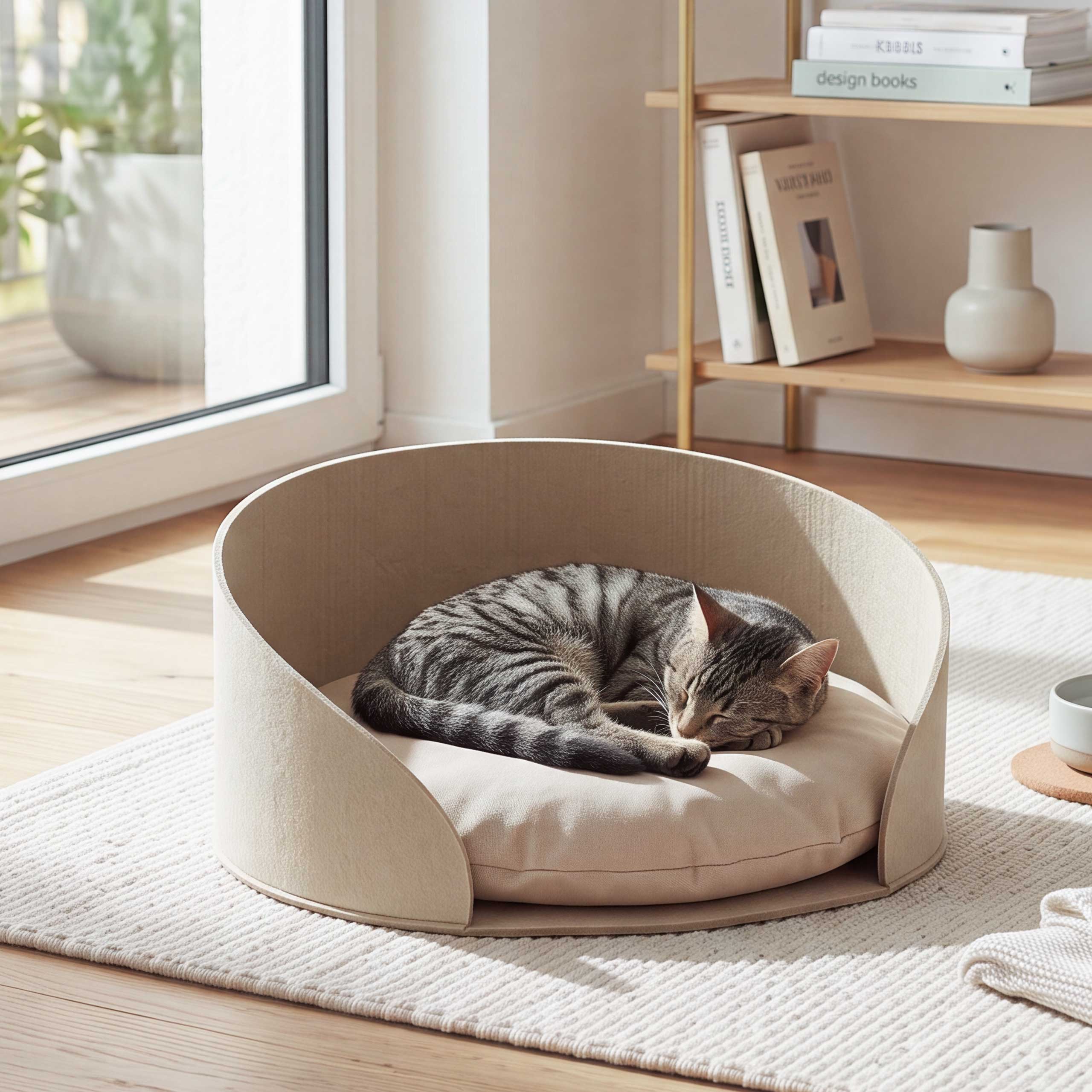 Tierbett MCW-Q61 f&uuml;r Hunde/Katzen, rund mit Kissen, Schlafkorb, Haustierliege, Filz &Oslash;39cm ~ beige - Bild 1