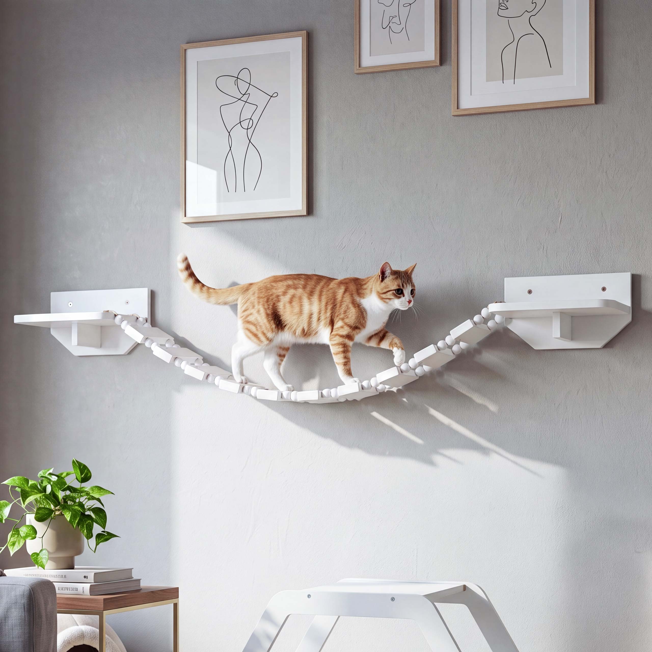 Kletterbr&uuml;cke MCW-Q56, Katzenleiter Katzentreppe H&auml;ngebr&uuml;cke Katzenbr&uuml;cke Plattform, Holz MVG 15x130x19cm ~ wei&szlig; - Bild 1