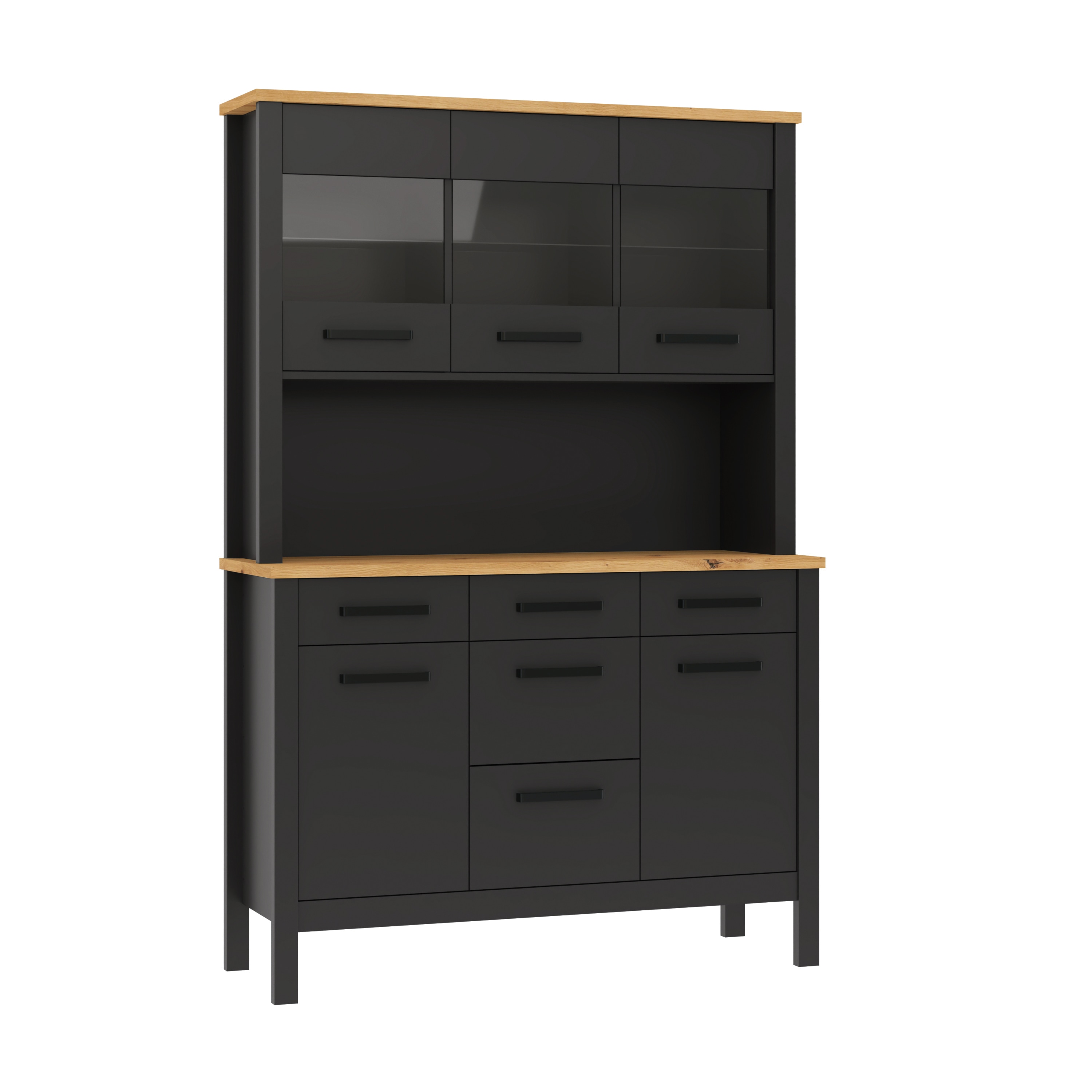 Buffetschrank Carbona mit 5 T&uuml;ren & 5 Schubladen, Sicherheitsglas, Anthrazit/Artisan Eiche - Bild 1