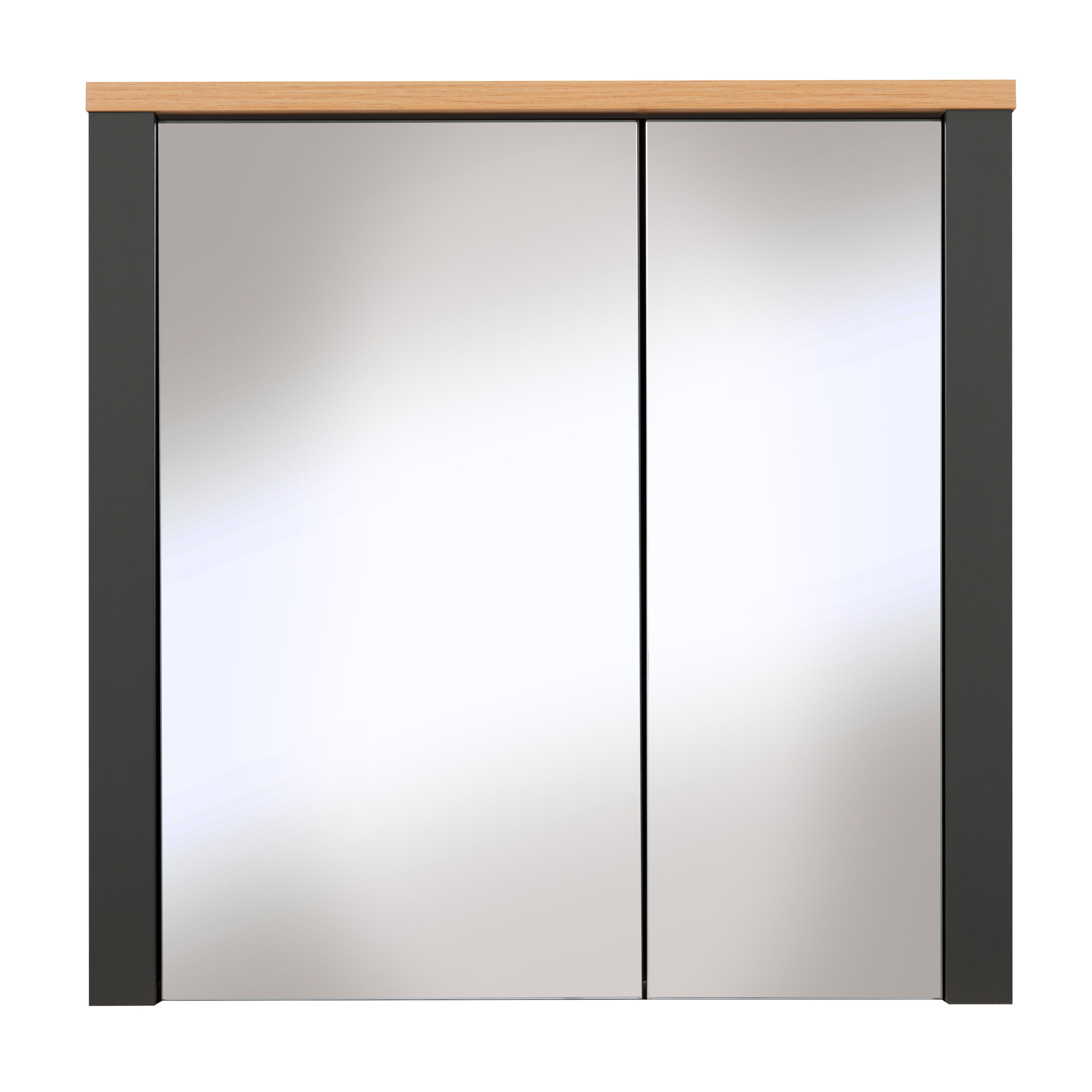 Bad-Spiegelschrank Carbona mit 2 Spiegelt&uuml;ren & Glasb&ouml;den, Soft-Close, Anthrazit/Artisan Eiche - Bild 1