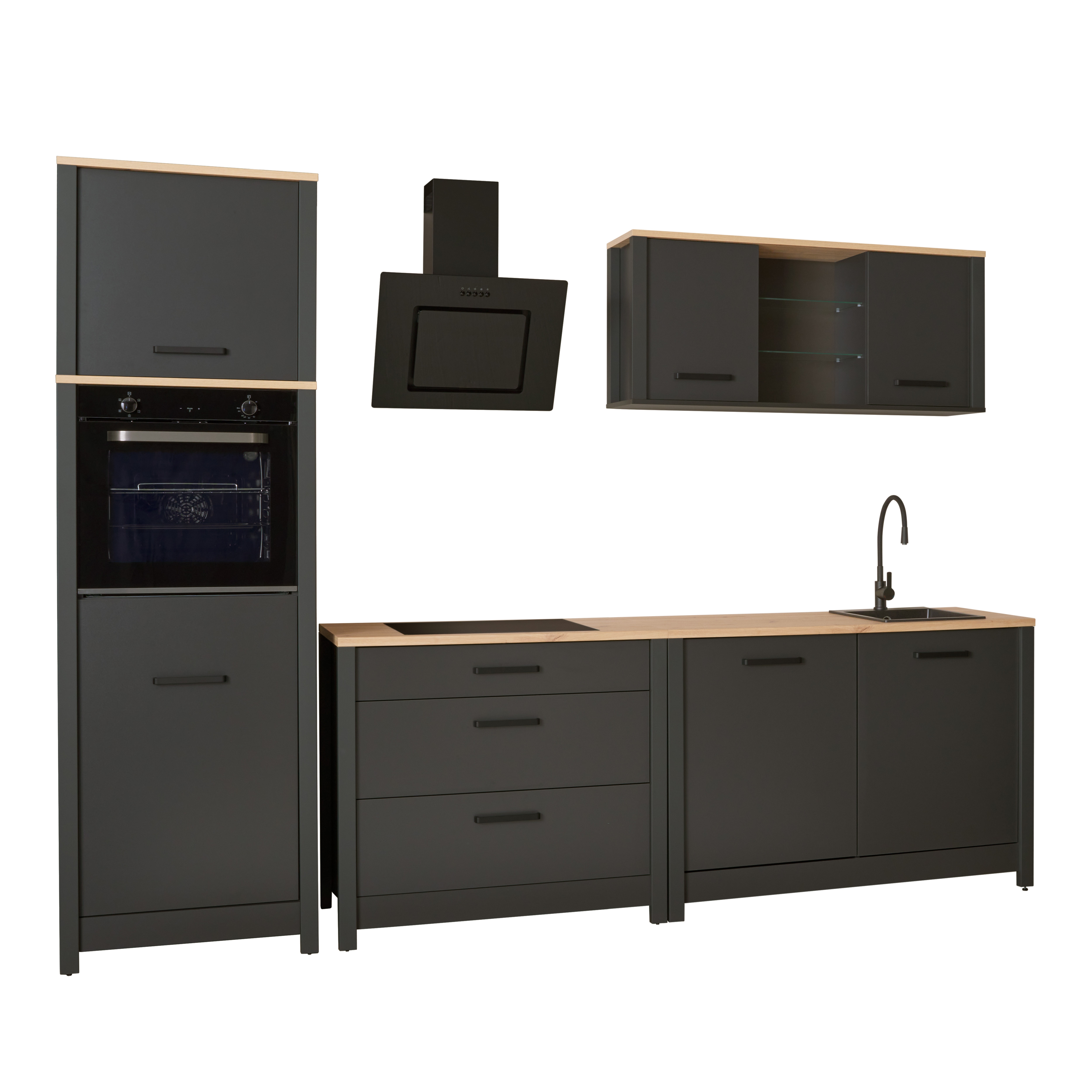 Modulare K&uuml;che Carbona 5-teilig, Anthrazit/Artisan Eiche, Soft-Close, ohne E-Ger&auml;te - Bild 1
