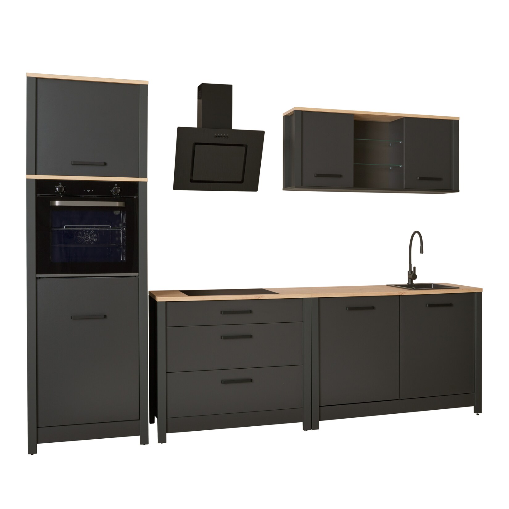 Modulare Küche Carbona 5-teilig, Anthrazit/Artisan Eiche, Soft-Close, ohne E-Geräte