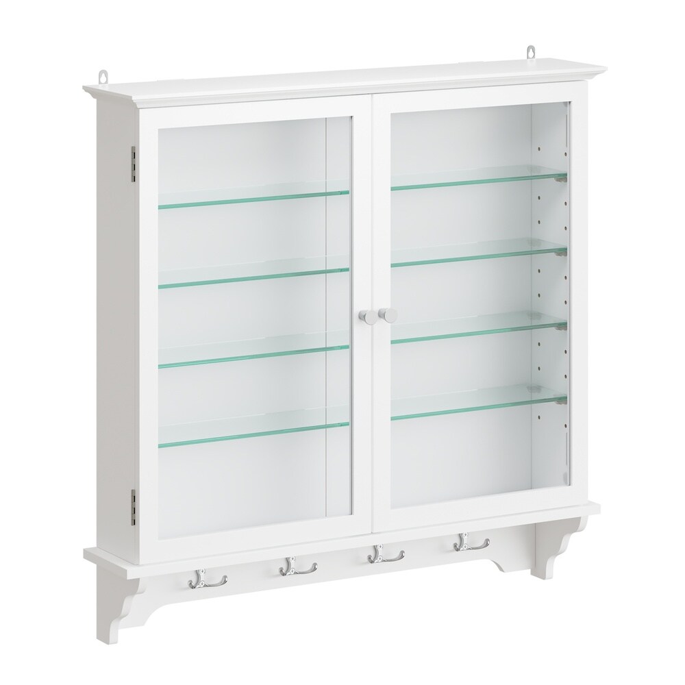SoBuy Wandschrank, Vitrinenschrank und Aufbewahrungsschrank mit 2 Türen Weiß 68x13,5x68,5cm