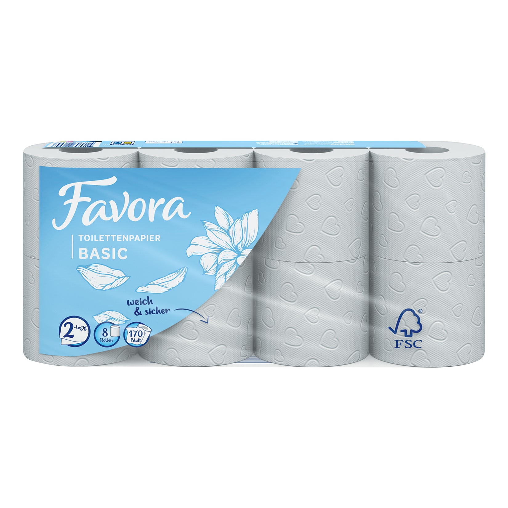 Favora Toilettenpapier Basic 2-lagig 8 x 170 Blatt - Bild 1