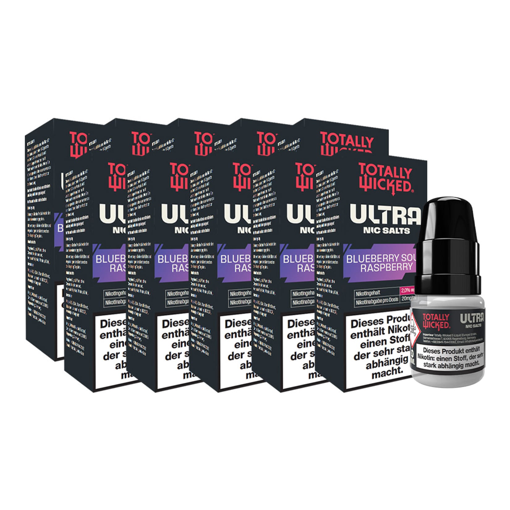 8 ml Totally Wicked ULTRA Nic Salts - 2,0 % (20 mg/ml) Blueberry Sour Raspberry, 10er Pack - Bild 1