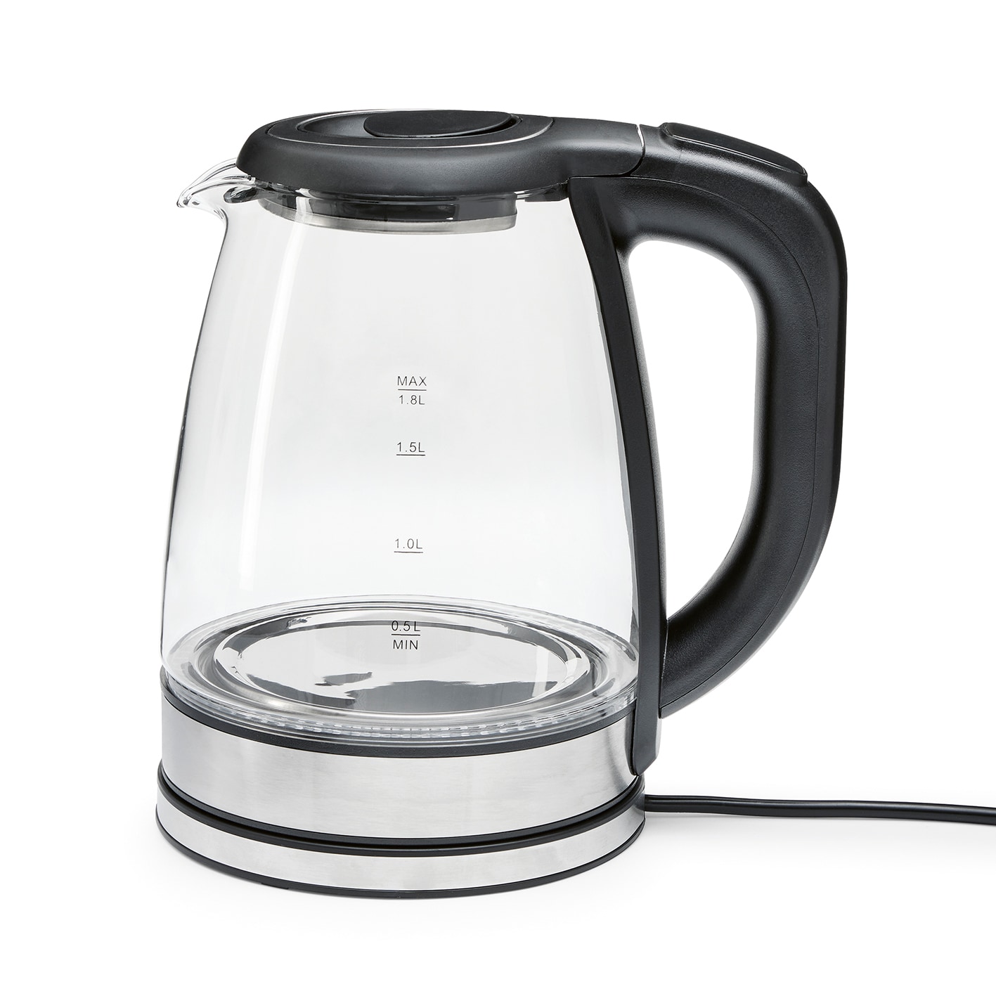 GOURMETmaxx Glas-Wasserkocher 1500W Edelstahl/schwarz LED/Temperaturwahl 1,8l Farbwechsel - Bild 1
