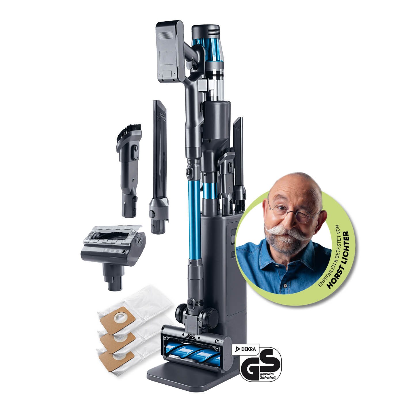 Lichterblitz Akku-Zyklon-Staubsauger 29,6V  grau/blau Deluxe mit Absaugstation - Bild 1