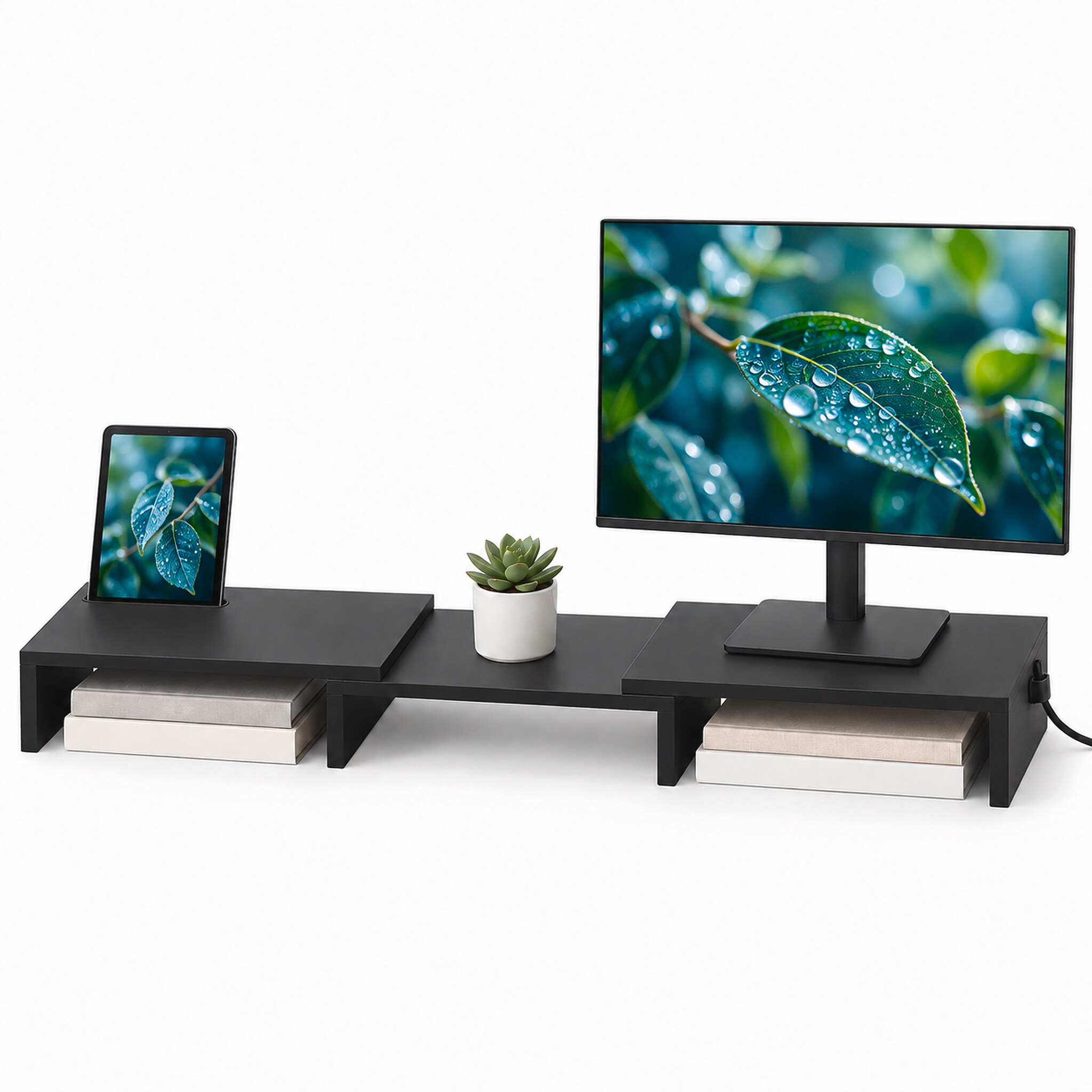 Office Marshal Monitorst&auml;nder | Verstellbare Monitorerh&ouml;hung aus MDF f&uuml;r 2 Monitore - Bild 1