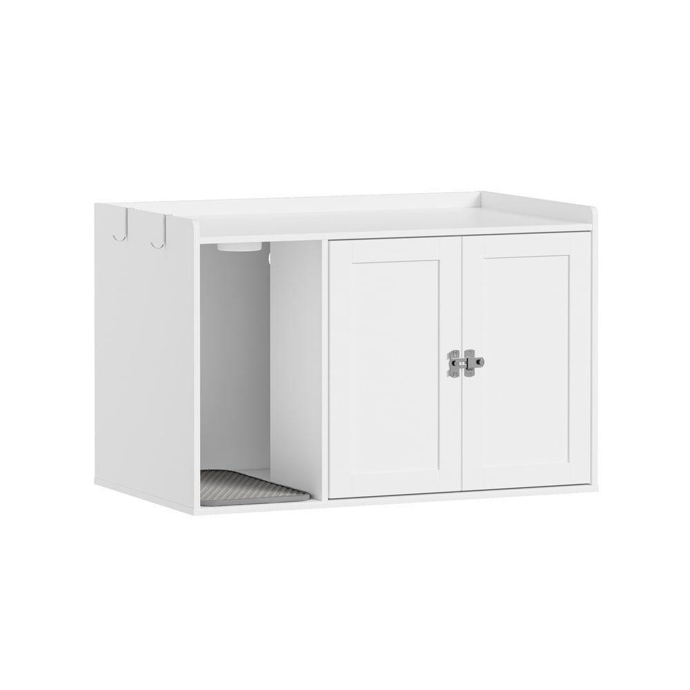 SoBuy Aufbewahrungsschrank, Katzenklo-Schrank, Schrank mit offener Seite, 2 T&uuml;ren Wei&szlig; - Bild 1