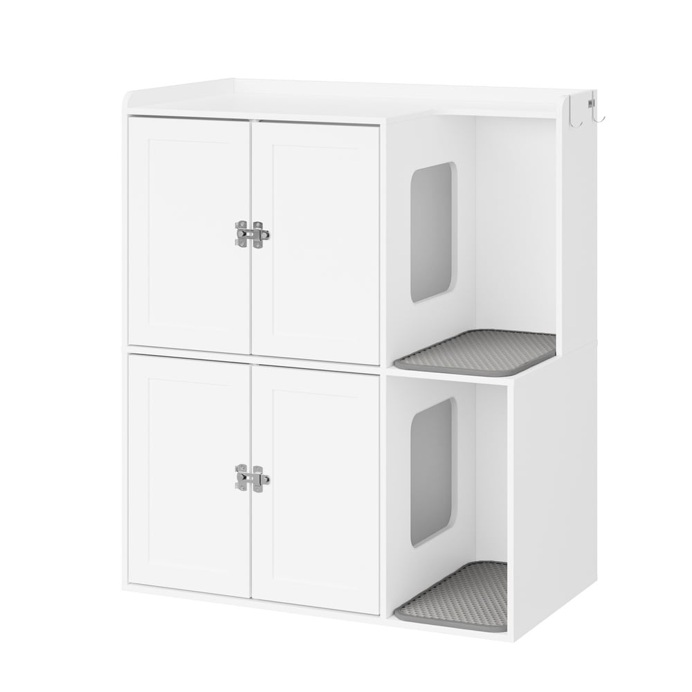 SoBuy Stauraum-Schrank, Katzen-Toiletten-Schrank, Haustier-Organizer mit 4 T&uuml;ren Wei&szlig; - Bild 1