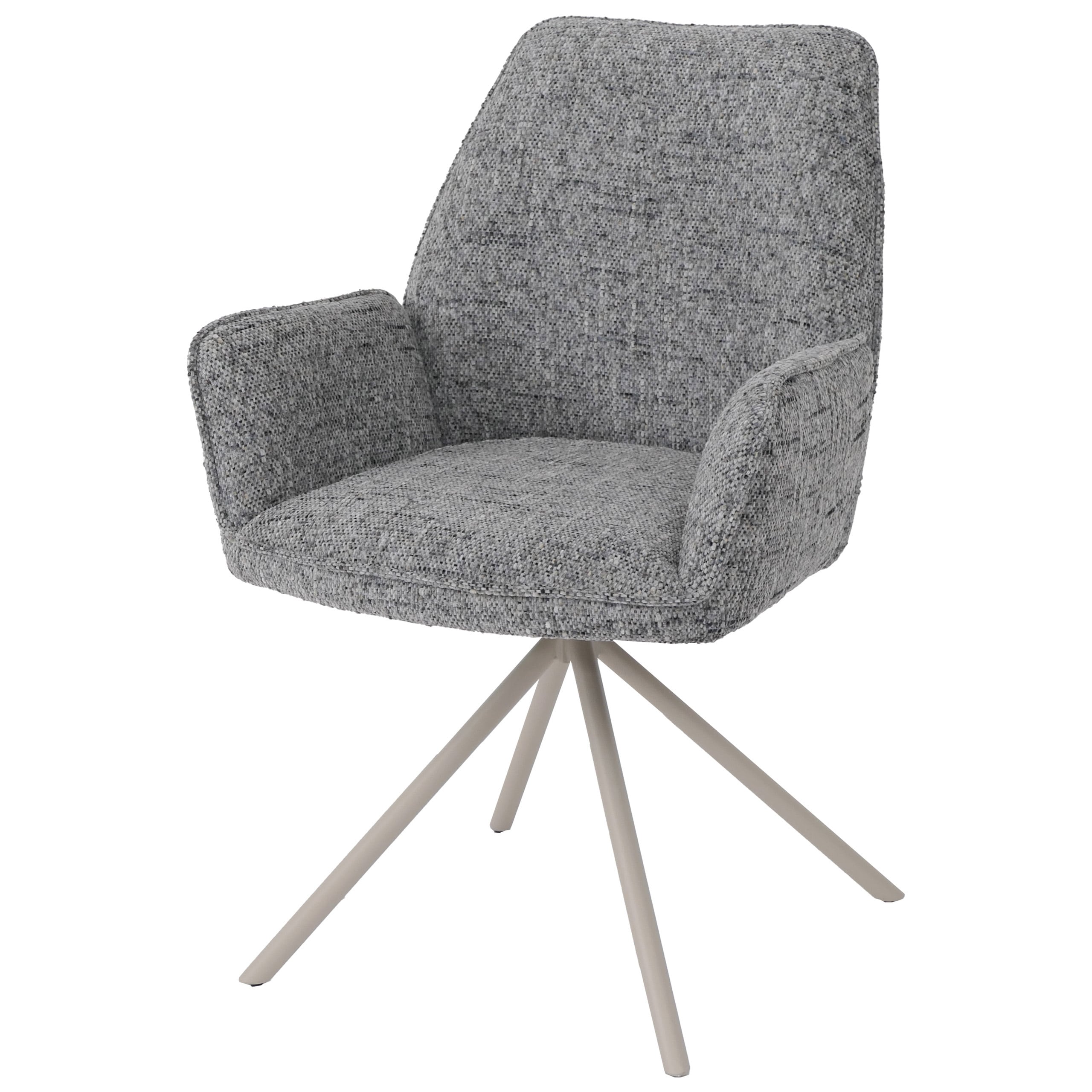 Esszimmerstuhl MCW-G67, K&uuml;chenstuhl, drehbar Auto-Position Metall Chenille (410g/m&sup2;) ~ Gestell creme, hellgrau - Bild 1