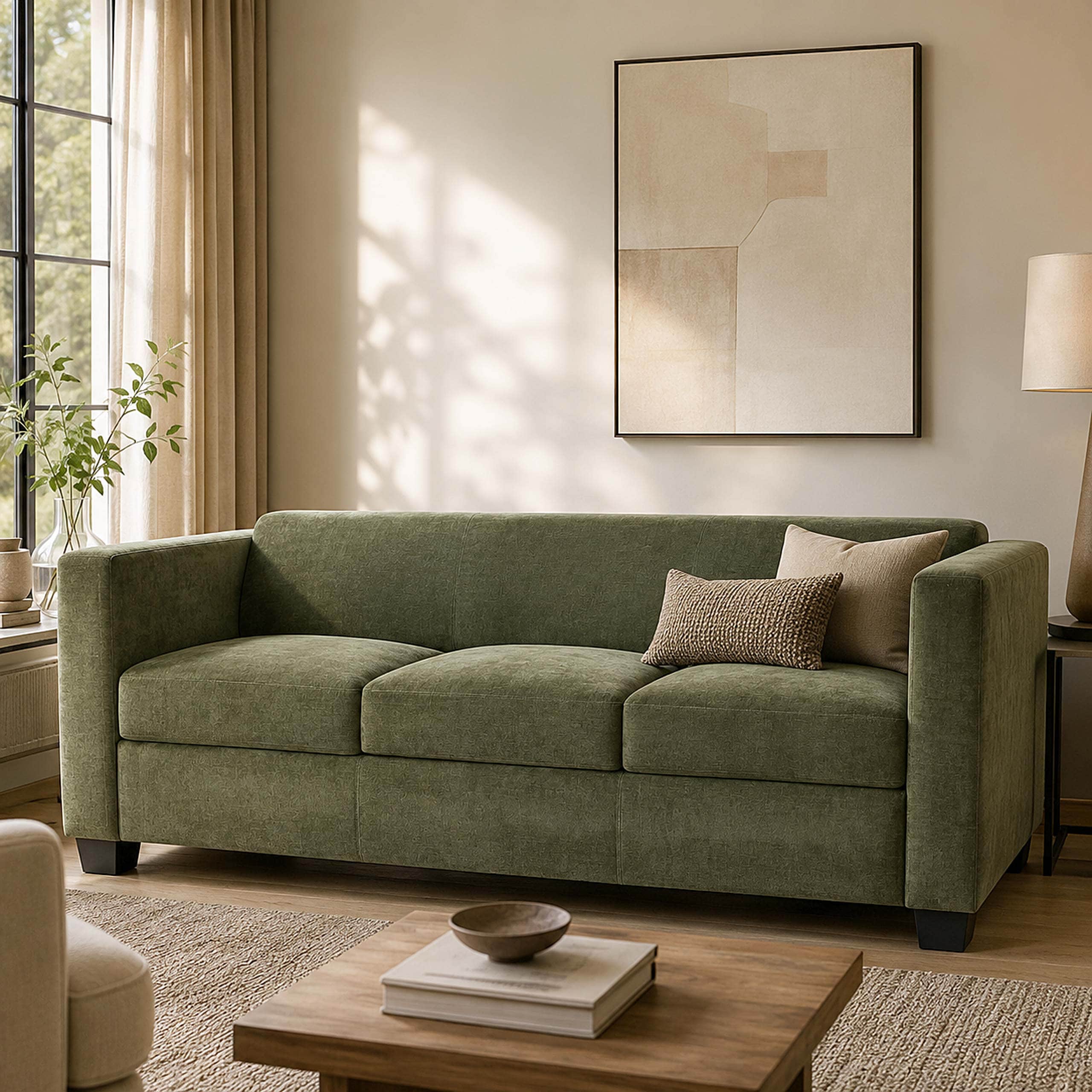 3er Sofa Lille, Couch Loungesofa 3-Sitzer, Nosagfederung Stoff/Textil&nbsp;Chenille (260g/m&sup2;) 190cm ~ gr&uuml;n - Bild 1