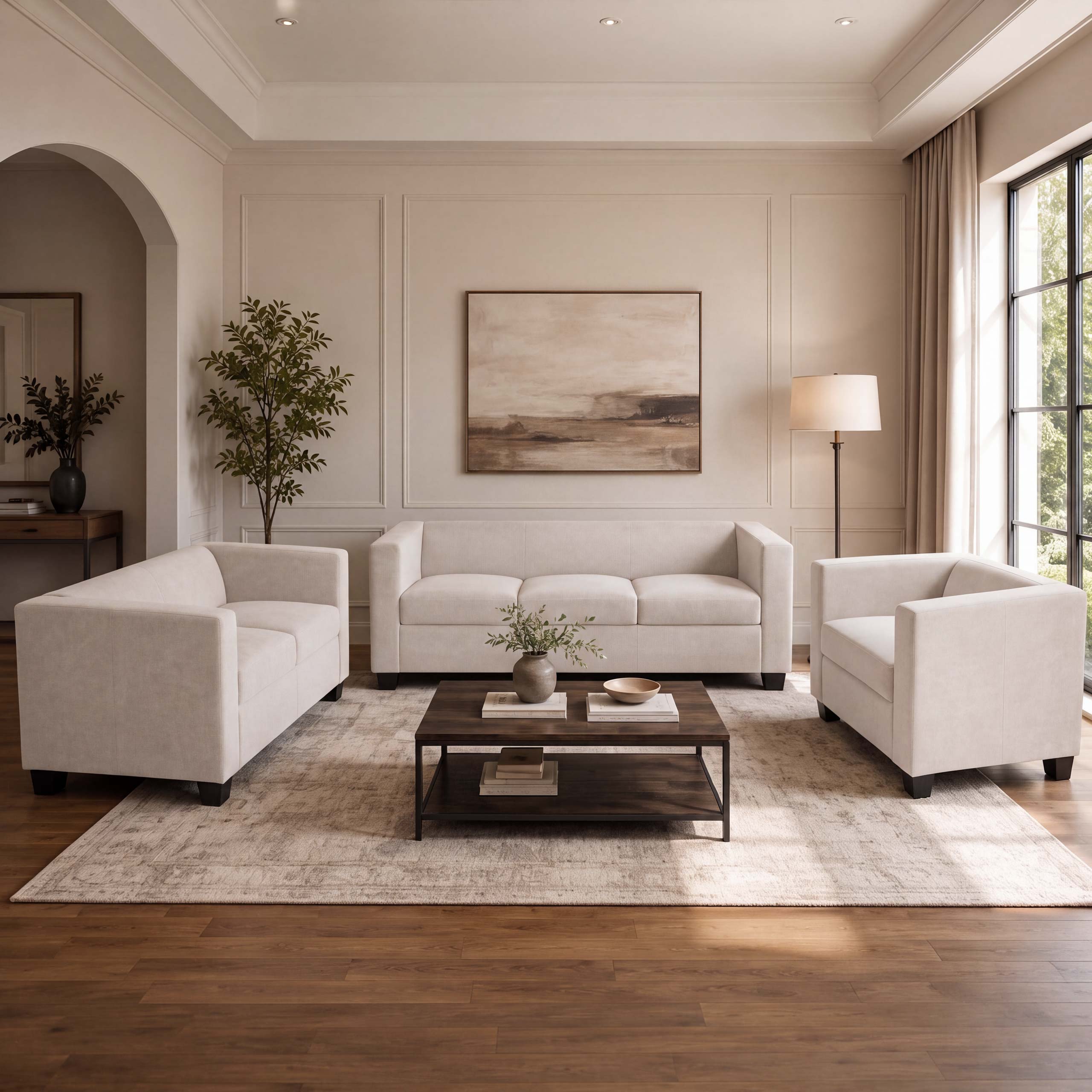3-2-1 Sofagarnitur Lille, Couchgarnitur Loungesofa Nosagfederung Stoff/Textil Chenille (260g/m&sup2;) ~ beige - Bild 1
