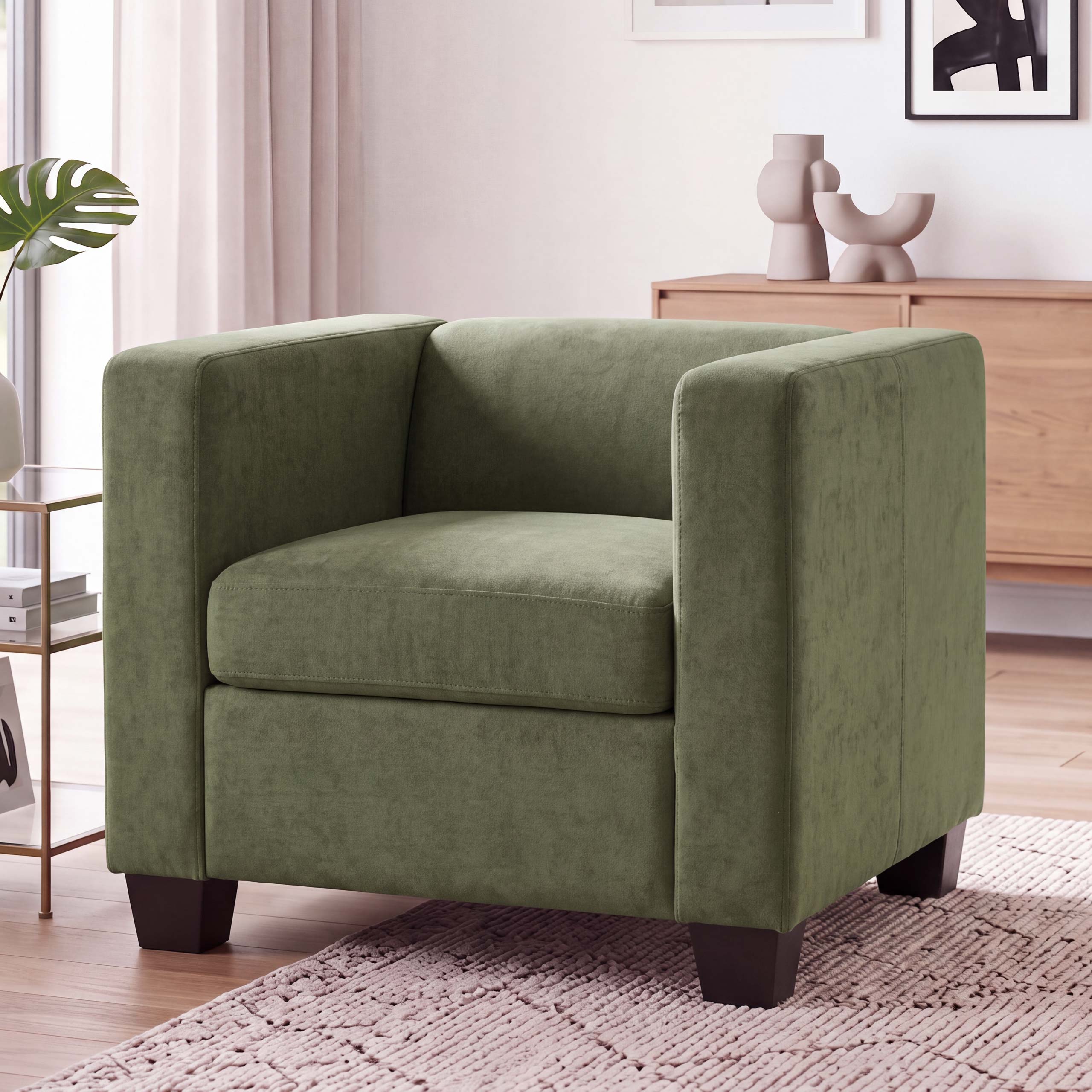 Sessel Lille, Loungesessel Polster-/Cocktailsessel, Nosagfederung Stoff/Textil&nbsp;Chenille (260g/m&sup2;) ~ gr&uuml;n - Bild 1