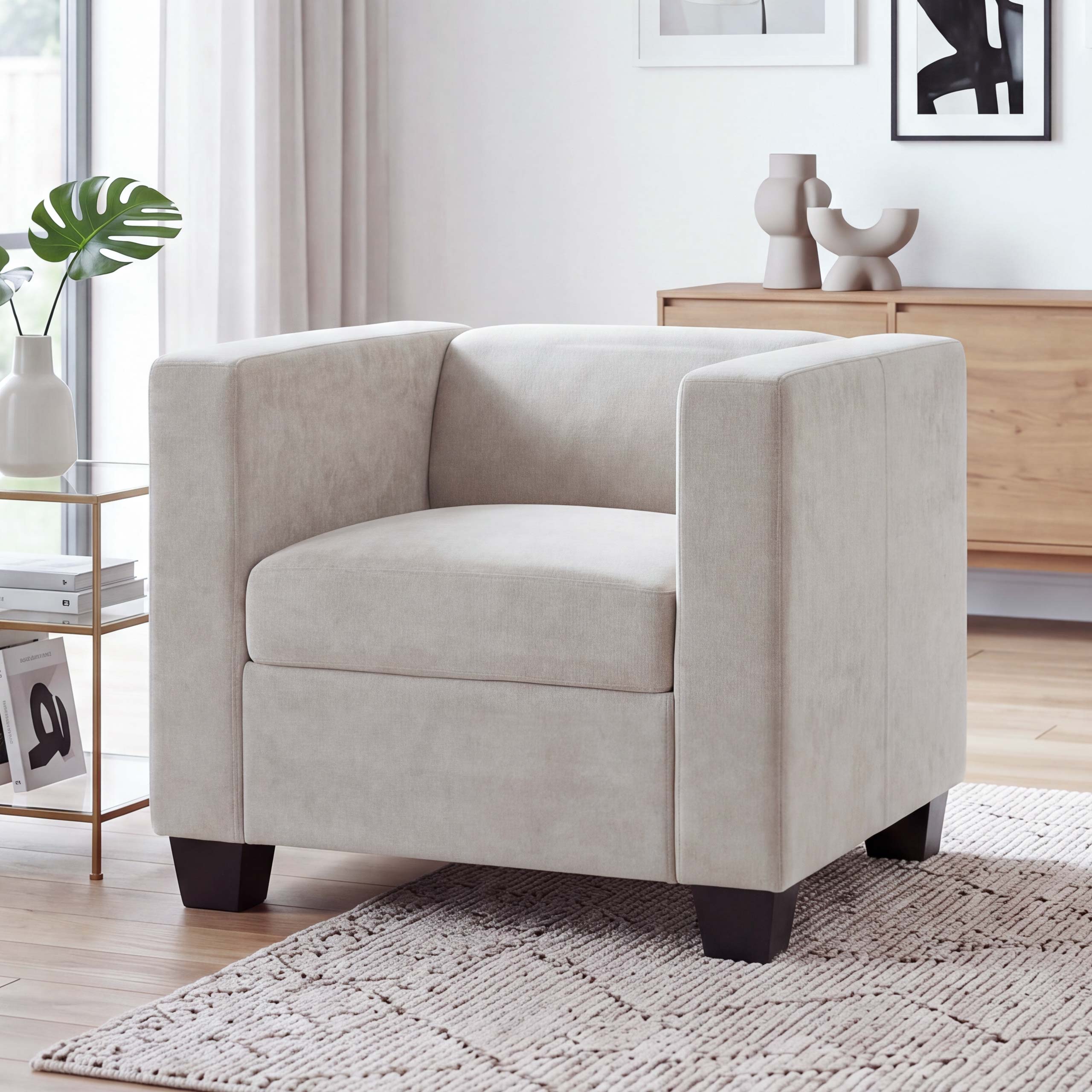 Sessel Lille, Loungesessel Polster-/Cocktailsessel, Nosagfederung Stoff/Textil&nbsp;Chenille (260g/m&sup2;) ~ beige - Bild 1