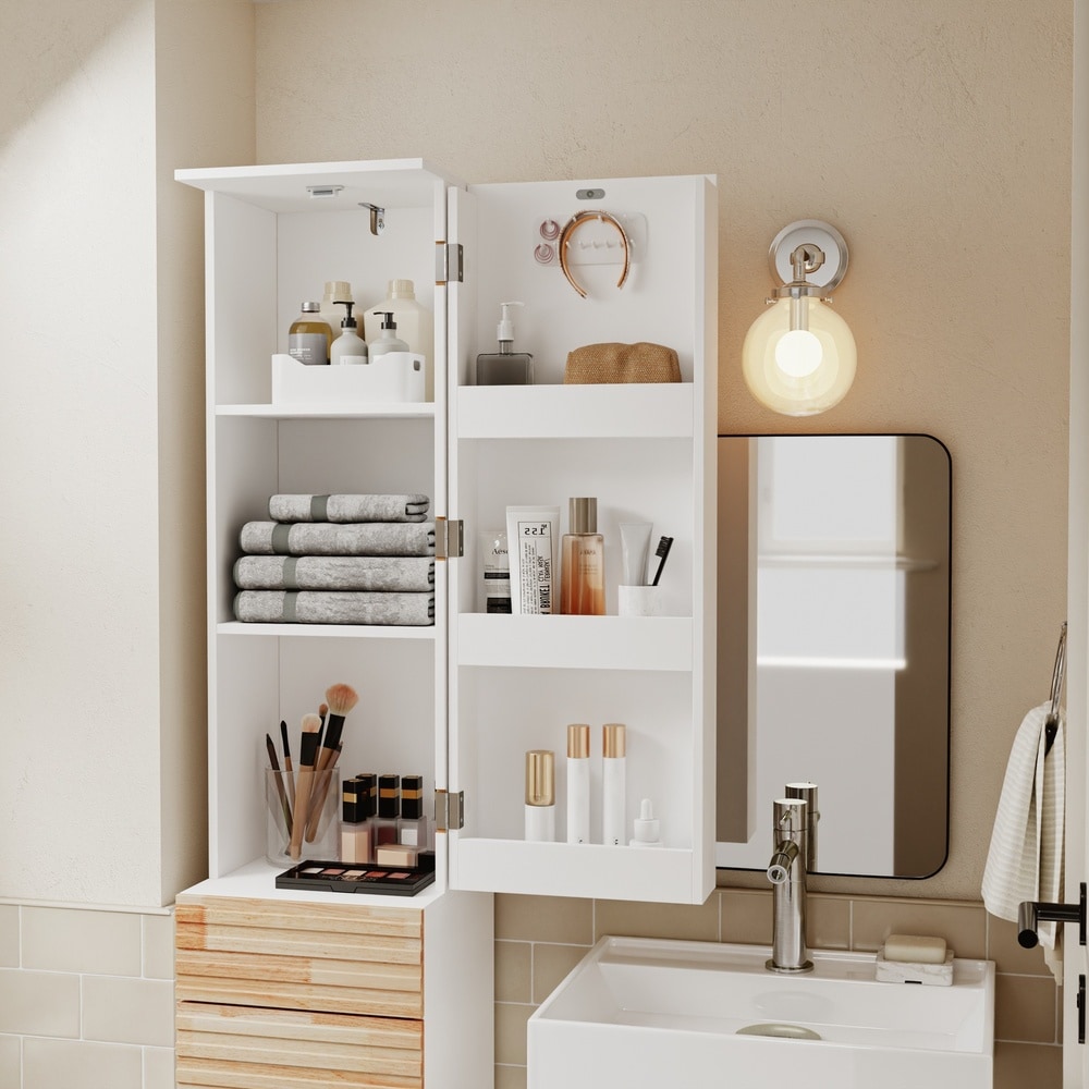 SoBuy Badezimmerschrank, Hochschrank fürs Bad, Badregal mit 2 Schubladen Weiß 30x30x180cm online kaufen bei Netto
