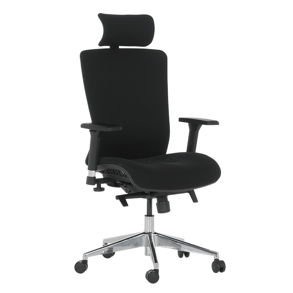 Carmen COTIA Ergonomischer B&uuml;rostuhl mit Kopfst&uuml;tze, Lordosenst&uuml;tze, 4D-Armlehnen und Alu-Fu&szlig;kreuz &ndash; Schwarz - Bild 1