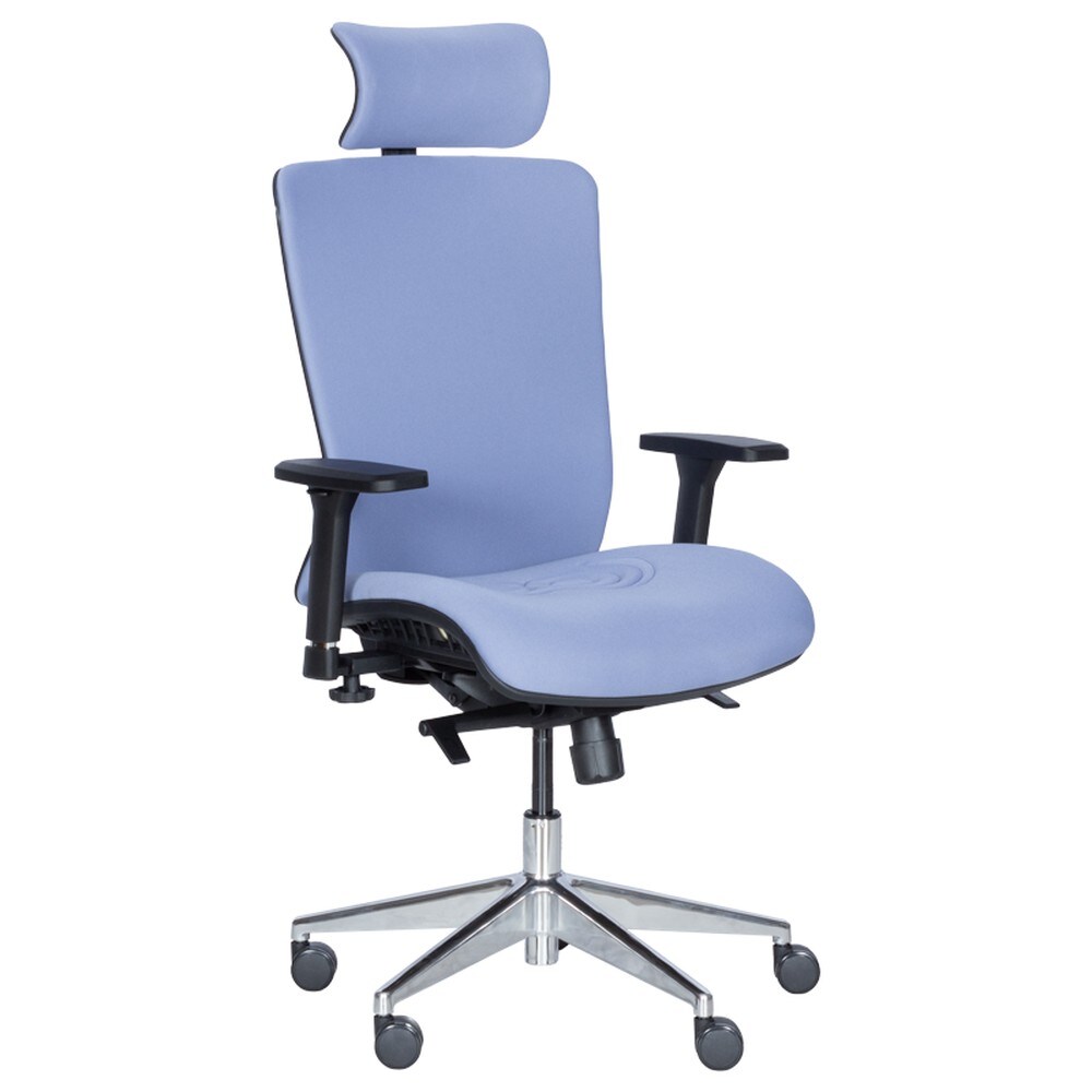 Carmen COTIA Ergonomischer Bürostuhl mit Kopfstütze, Lordosenstütze, 4D-Armlehnen und Alu-Fußkreuz – Blau