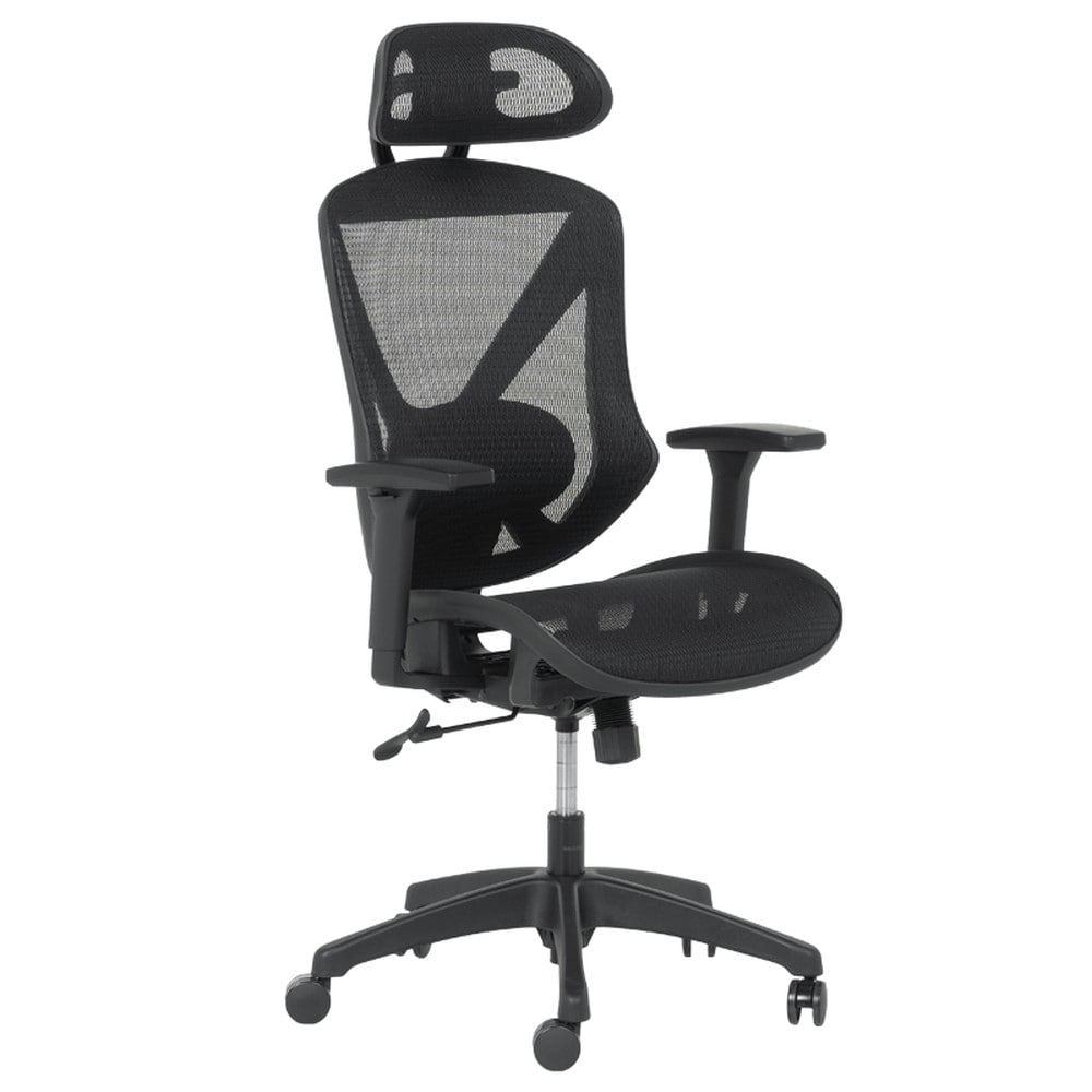 Carmen CAEN Ergonomischer B&uuml;rostuhl mit Netzr&uuml;cken, Kopfst&uuml;tze, Lordosenst&uuml;tze und 1D-Armlehnen &ndash; Schwarz - Bild 1