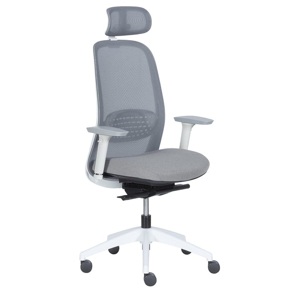 Carmen PANTIN Ergonomischer B&uuml;rostuhl mit Netzr&uuml;cken, Kopfst&uuml;tze, Lordosenst&uuml;tze und 2D-Armlehnen &ndash; Grau - Bild 1
