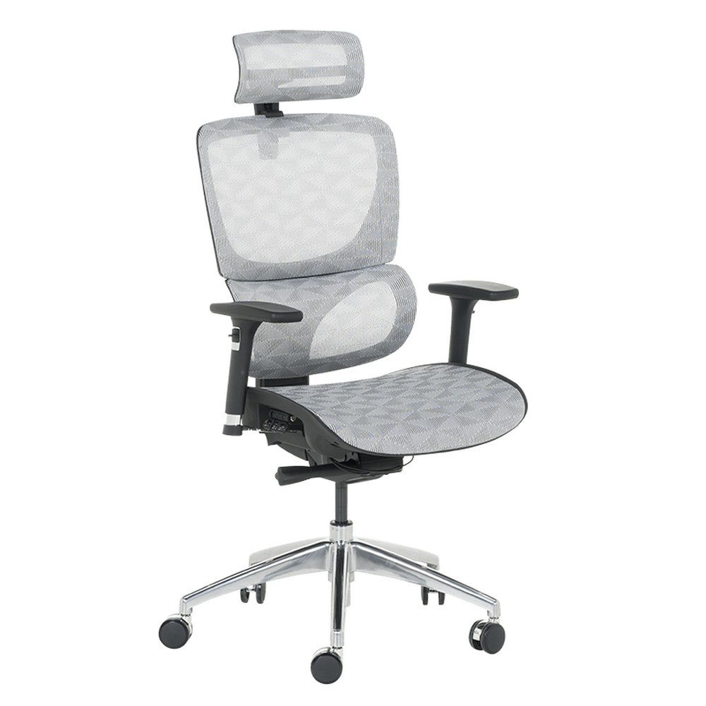 Carmen DELTA Chefsessel XXL mit Netzr&uuml;cken, Kopfst&uuml;tze, Lordosenst&uuml;tze, 3D-Armlehnen und Alu-Fu&szlig;kreuz &ndash; Wei&szlig; - Bild 1