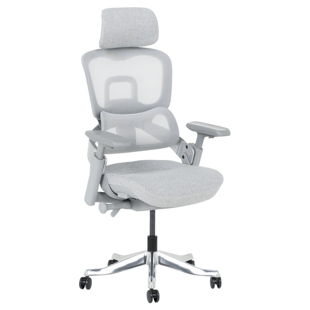 Carmen LYON Ergonomischer B&uuml;rostuhl mit Netzr&uuml;cken, Kopfst&uuml;tze, Lordosenst&uuml;tze, 4D-Armlehnen und Alu-Fu&szlig;kreuz &ndash; Grau - Bild 1