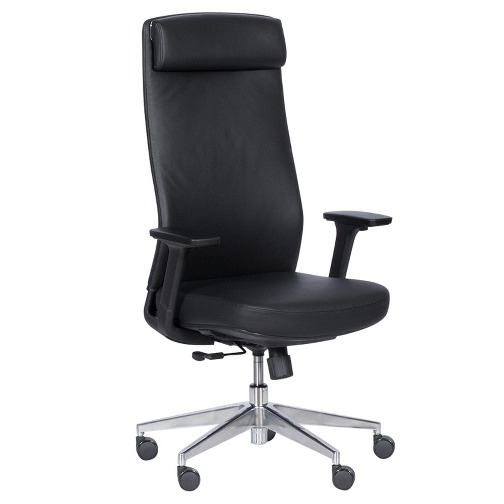 Carmen SLIGO LUX Ergonomischer B&uuml;rostuhl mit Echtleder, Kopfst&uuml;tze, Lordosenst&uuml;tze, 4D-Armlehnen und Alu-Fu&szlig;kreuz &ndash; Schwarz - Bild 1