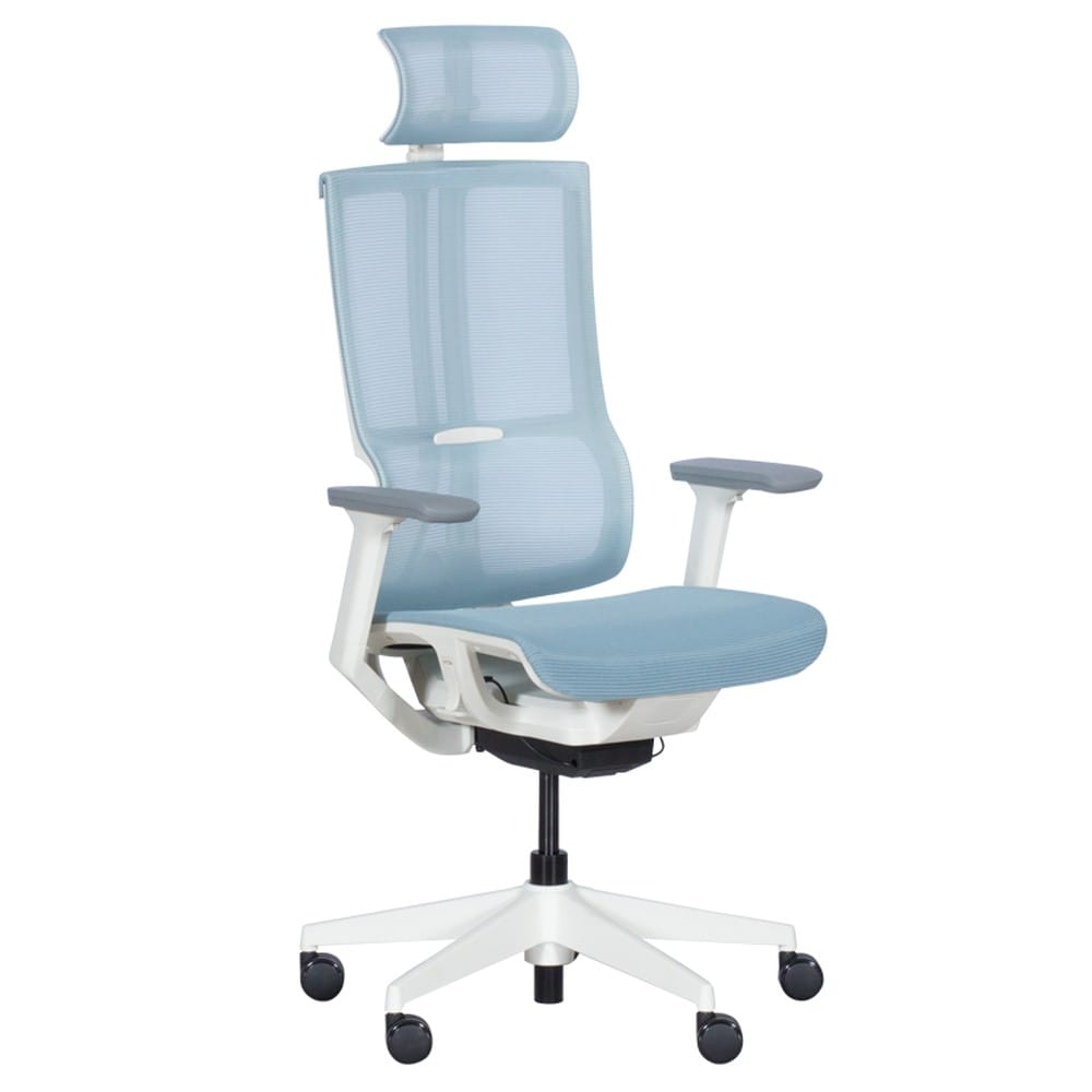Carmen 7574 Ergonomischer B&uuml;rostuhl mit Netzr&uuml;cken, Kopfst&uuml;tze und 3D-Armlehnen &ndash; Hellblau - Bild 1