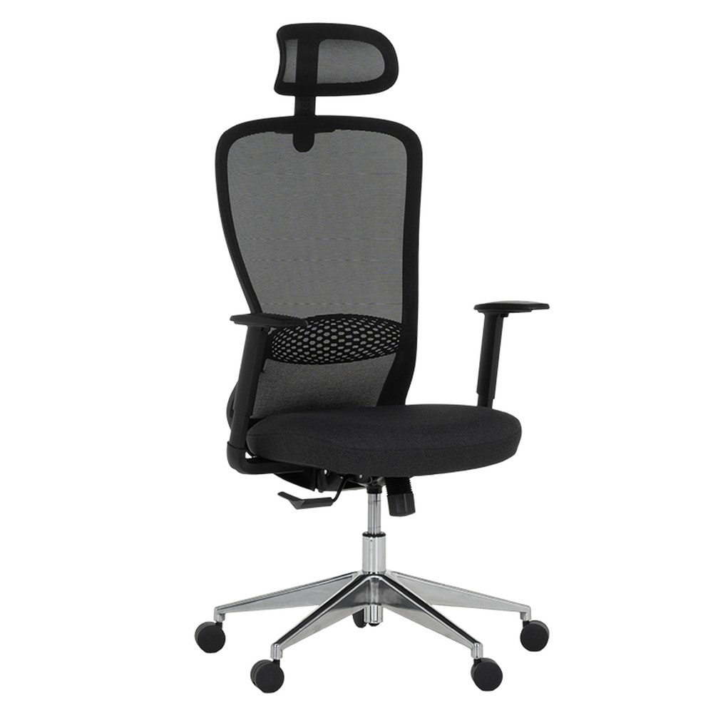 Carmen NIDAU Ergonomischer B&uuml;rostuhl mit Netzr&uuml;cken, Kopfst&uuml;tze, Lordosenst&uuml;tze, 1D-Armlehnen und Alu-Fu&szlig;kreuz &ndash; Schwarz - Bild 1