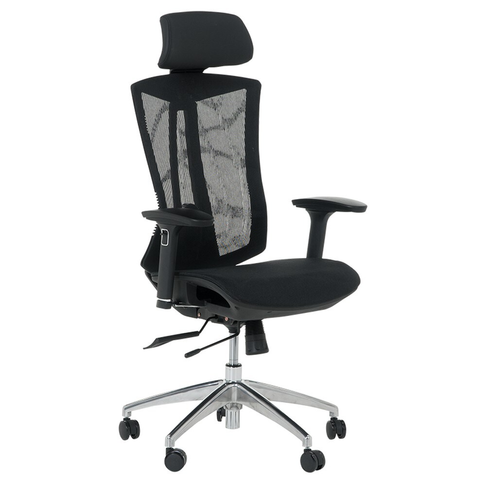 Carmen 7577 Ergonomischer B&uuml;rostuhl mit Netzr&uuml;cken, Kopfst&uuml;tze, 3D-Armlehnen und Alu-Fu&szlig;kreuz &ndash; Schwarz - Bild 1