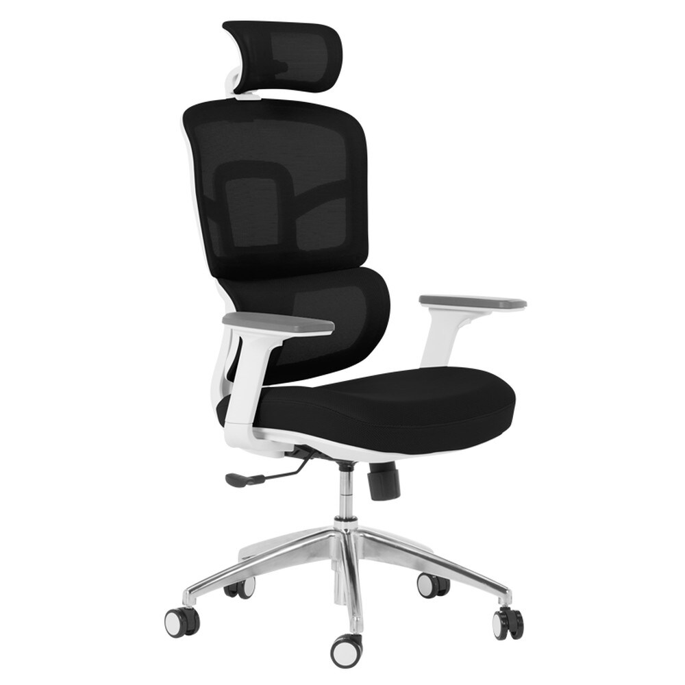 Carmen 7579 Ergonomischer Bürostuhl mit Netzrücken, Kopfstütze, 3D-Armlehnen und Alu-Fußkreuz – Schwarz