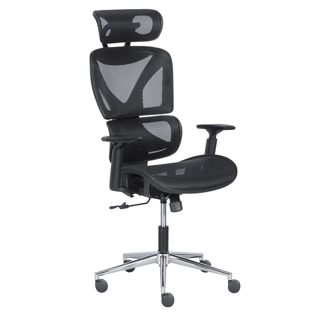 Carmen LORIENT Ergonomischer B&uuml;rostuhl mit Netzr&uuml;cken, Kopfst&uuml;tze und 1D-Armlehnen &ndash; Schwarz - Bild 1