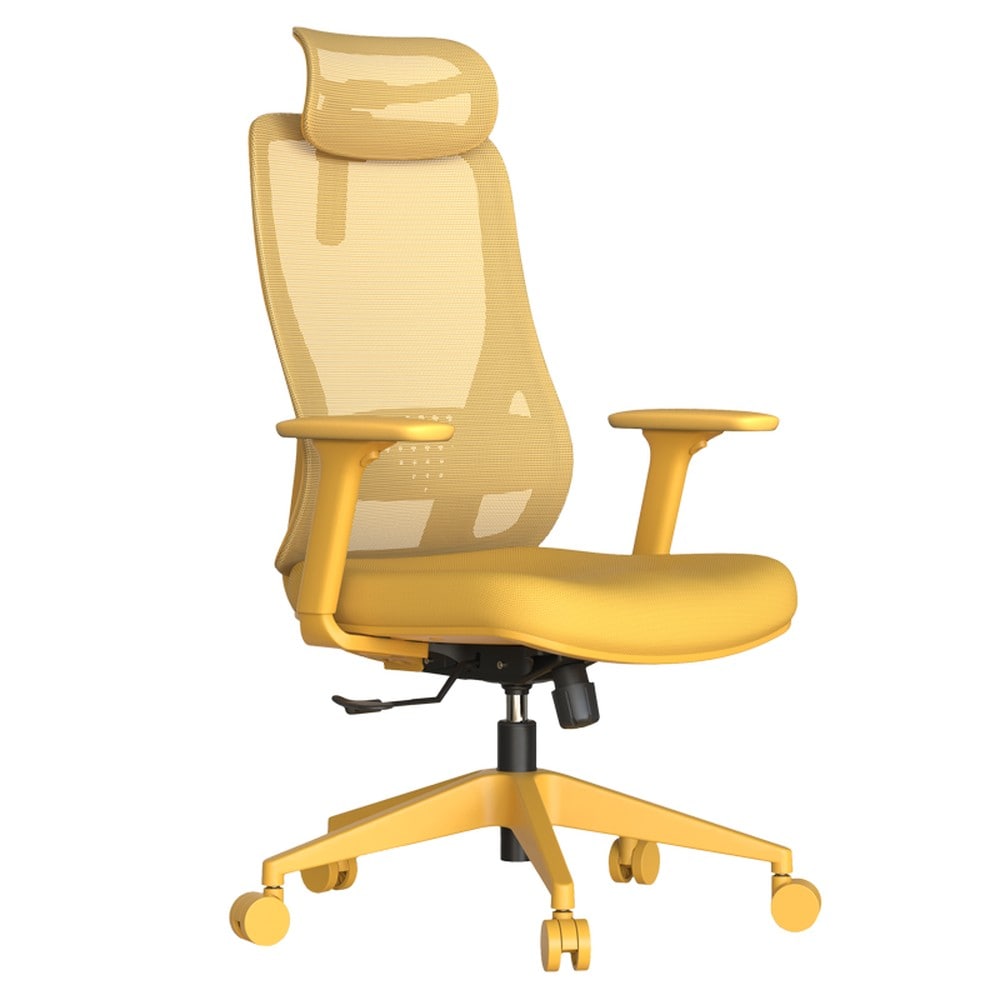 Carmen MASALI Ergonomischer B&uuml;rostuhl mit Netzr&uuml;cken, Kopfst&uuml;tze, Lordosenst&uuml;tze und 3D-Armlehnen &ndash; Gelb - Bild 1