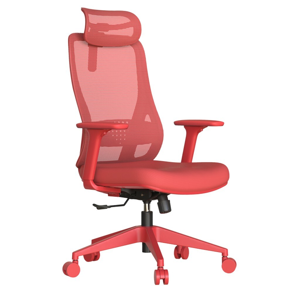 Carmen MASALI Ergonomischer Bürostuhl mit Netzrücken, Kopfstütze, Lordosenstütze und 3D-Armlehnen – Rot