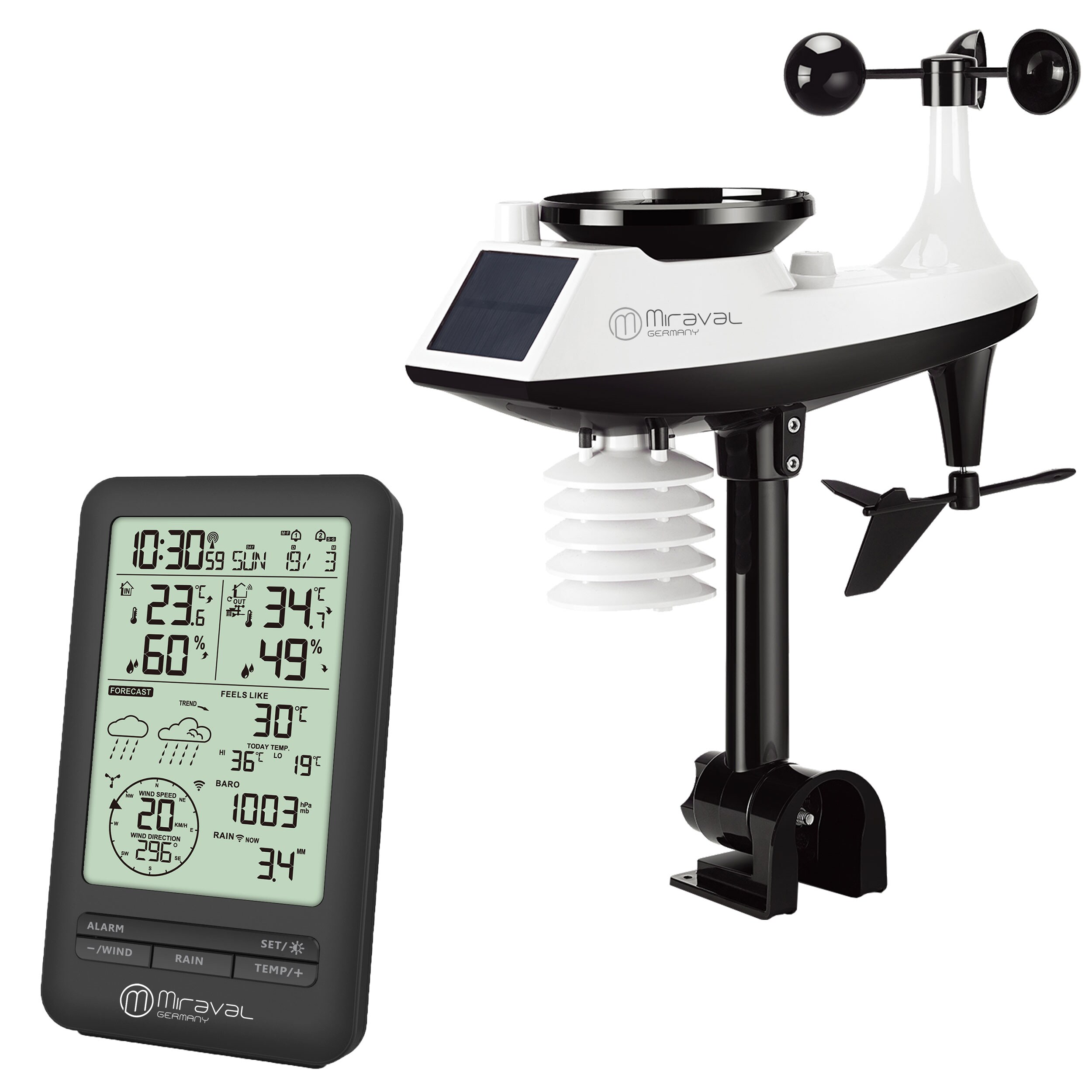 Miraval  Miraval Profi Funk-Wetterstation mit Wetterhahn Hygrometer Windgeschwindigkeit Temperatur - Bild 1