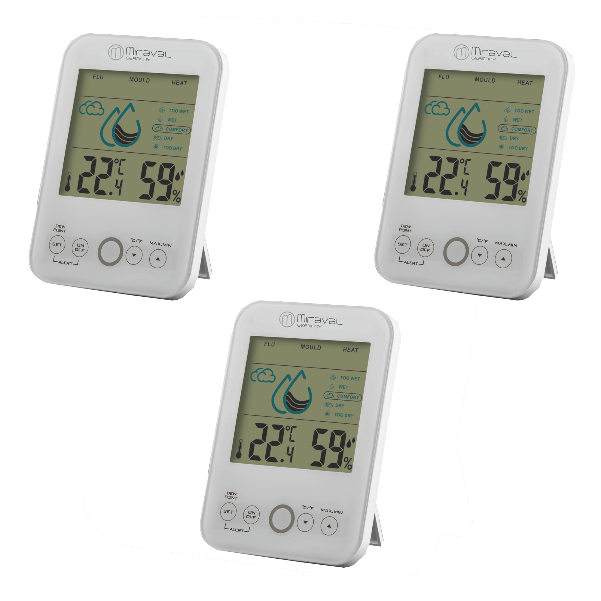 Miraval  Raumklimastation Schimmelwarner 5 Stufen L&uuml;ftungsempfehlung Hygrometer Temperaturstation - Bild 1