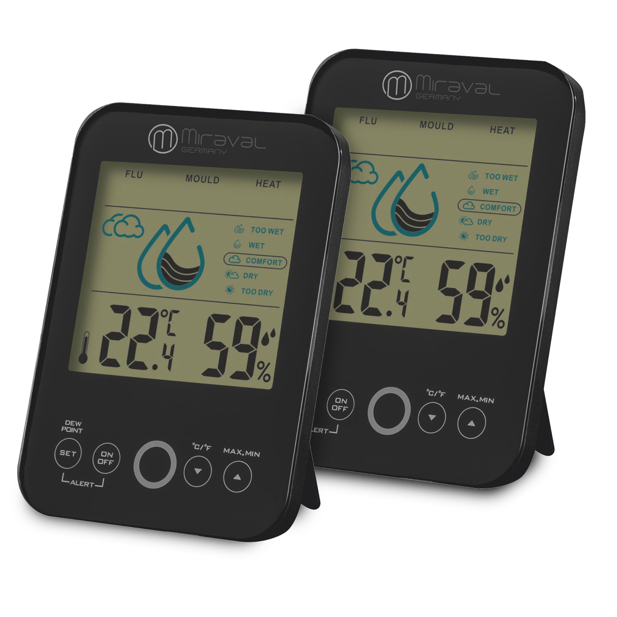 Miraval  2x Raumklimastation Schimmelwarner 5 Stufen L&uuml;ftungsempfehlung Hygrometer Temperaturstation - Bild 1