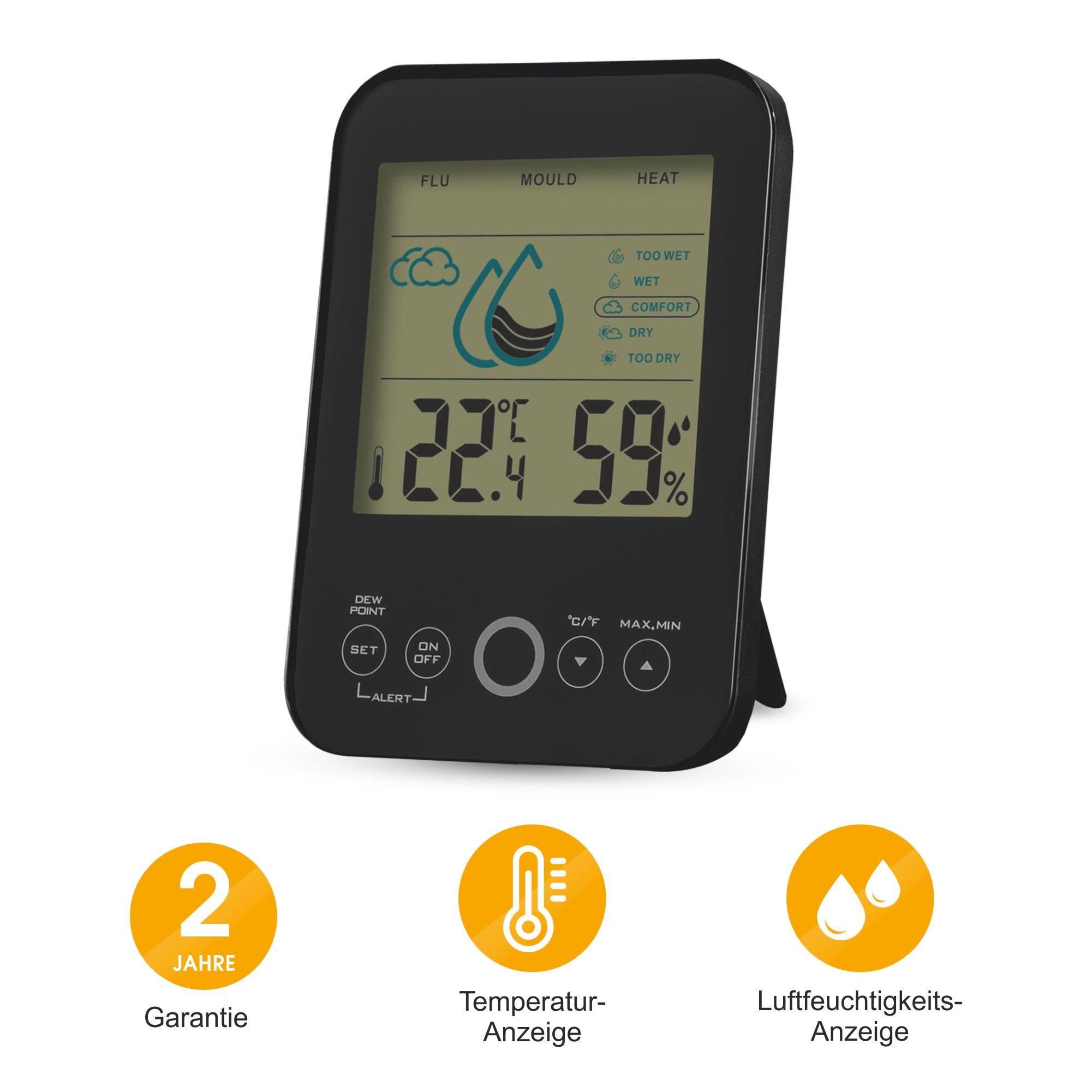 Miraval  Raumklimastation Schimmelwarner 5 Stufen L&uuml;ftungsempfehlung Hygrometer Temperaturstation - Bild 1