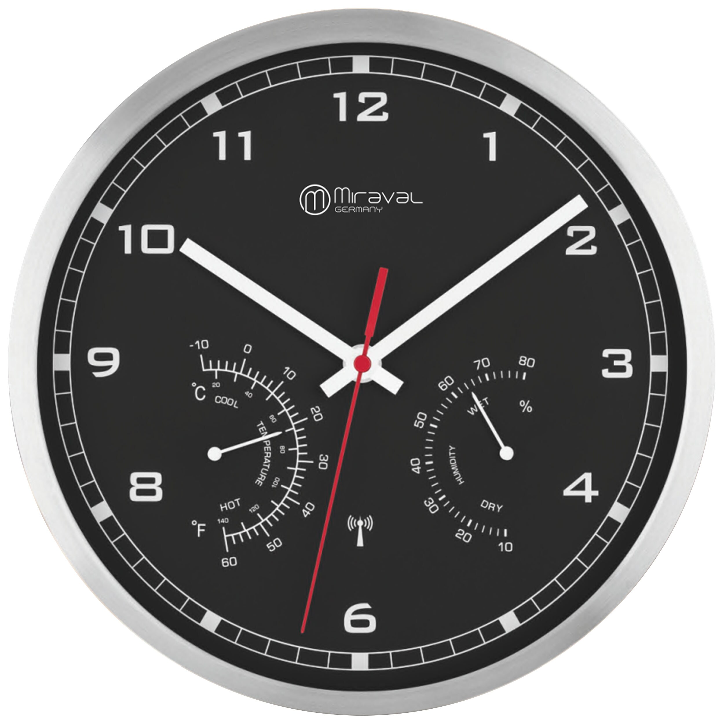 Miraval  Miraval Design Funkwanduhr mit Thermo- und Hygrometer Funkuhr 250 mm Metallrahmen - Bild 1