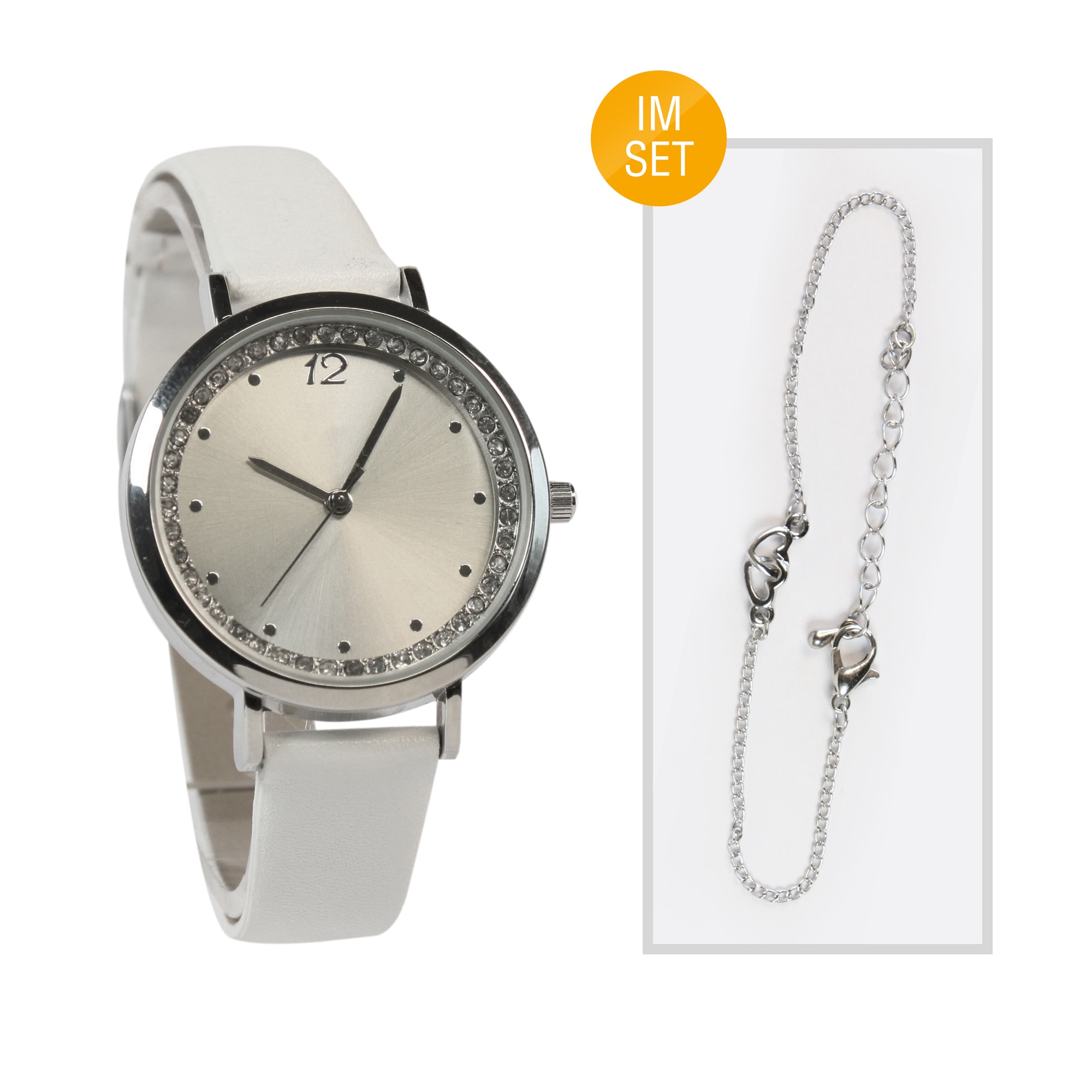 SONSTIGE  Miraval Damen Armbanduhr Wei&szlig; mit Kunstlederarmband & wei&szlig;em Zifferblatt &ndash; Quarzuhr mit Schmuck-Set, &Oslash; 34mm - Bild 1